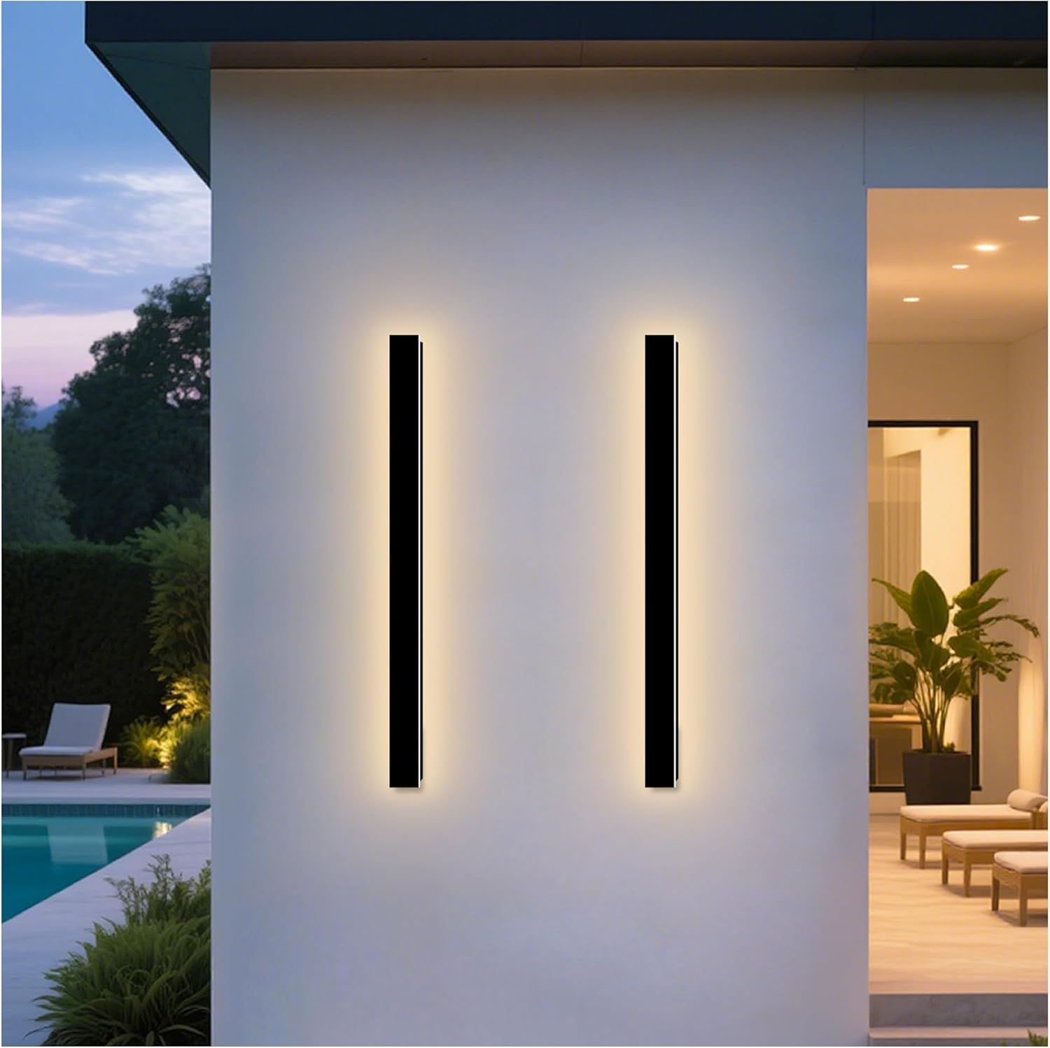 Modern Outdoor Wall Lights, 2 Pack 47 Inch Long Outdoor Wall Sconces 3000K LED Wall Mount Exterior Light Fixture IP65 Waterproof Black Outside Lights for House Garage