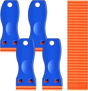 Plastic Scraper Blades, 4 Pieces Scraper Tools with 100 Pieces Plastic Blades, Plastic Razor Blade Scraper Cleaning Scraper Remover for Stickers, Decals, Adhesive, Labels, Paint, Glass, Car