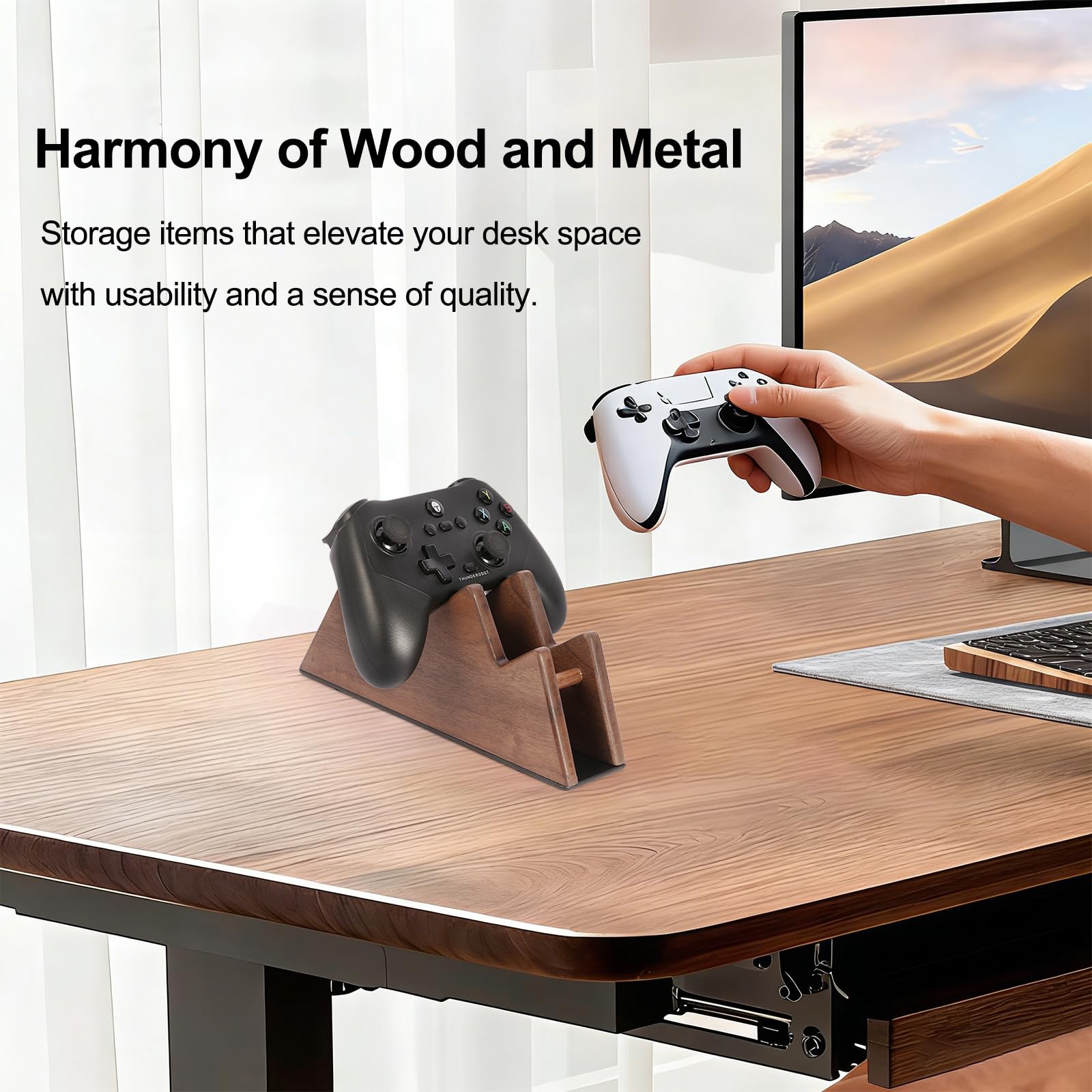 Supporto per controller in legno massello, doppio supporto per controller da gioco, per Xbox Series X/S, Xbox One, PS5, Switch Pro, regalo per giocatori da uomo