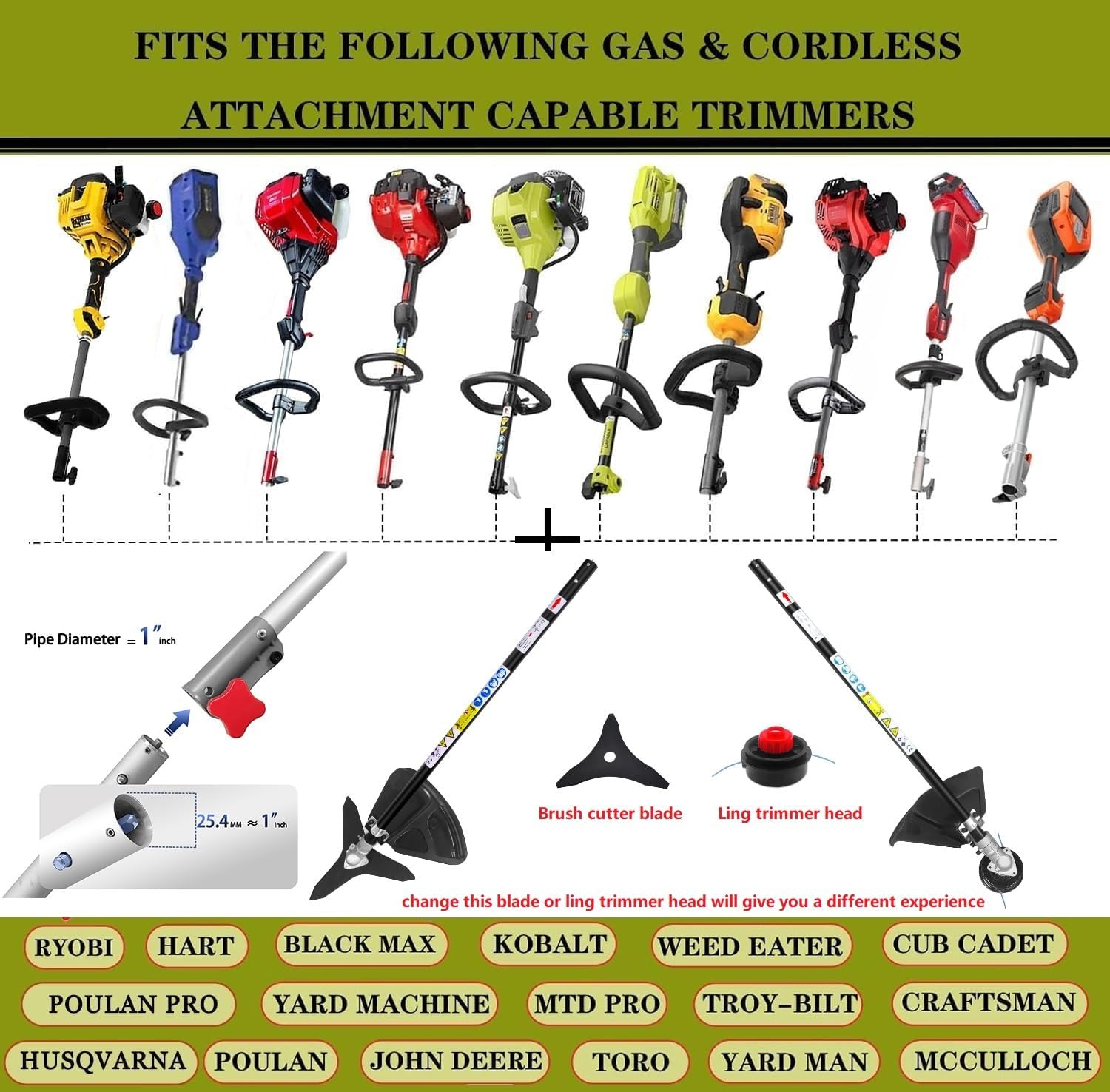 Replacementparts Flexible Shaft Trimmer Attachment Compatible with Worx Troy-Bilt and Sunseeker String Trimmers and Power Head Black