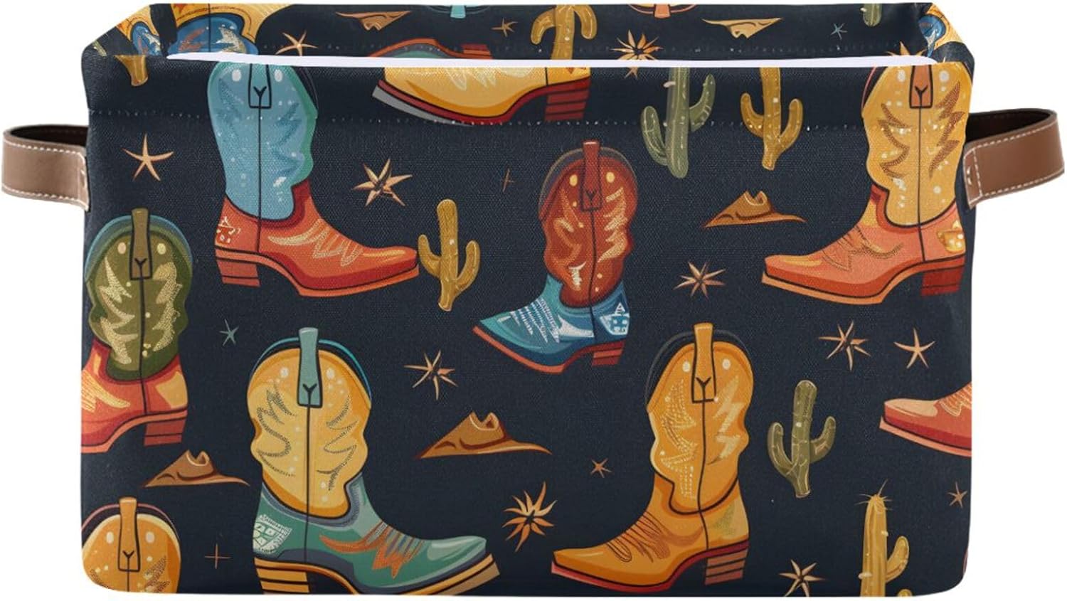 Foldable Storage Basket with Handles Cowboy Boots Fabric Kitchen Baskets Open Home Storage Bins Boxes Organizer Bag for Baby Cloth Pet Toy Book Shelf Closet Baskets 2 Pcs