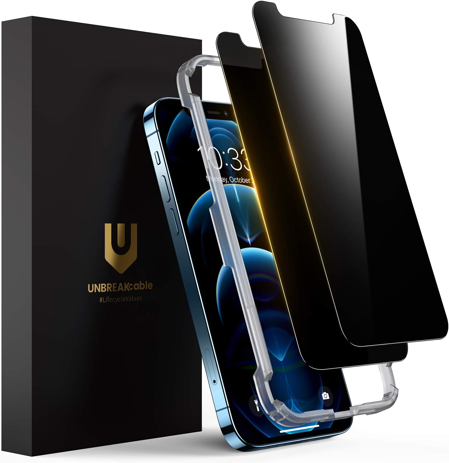 UNBREAKcable Tempered Glass Privacy Screen for iPhone 12/12 Pro [Pack of 2], Privacy Screen Protector for iPhone 12/12 Pro 6.1 Inch, Anti-Spy Privacy Protective Glass, Scratch-Resistant,