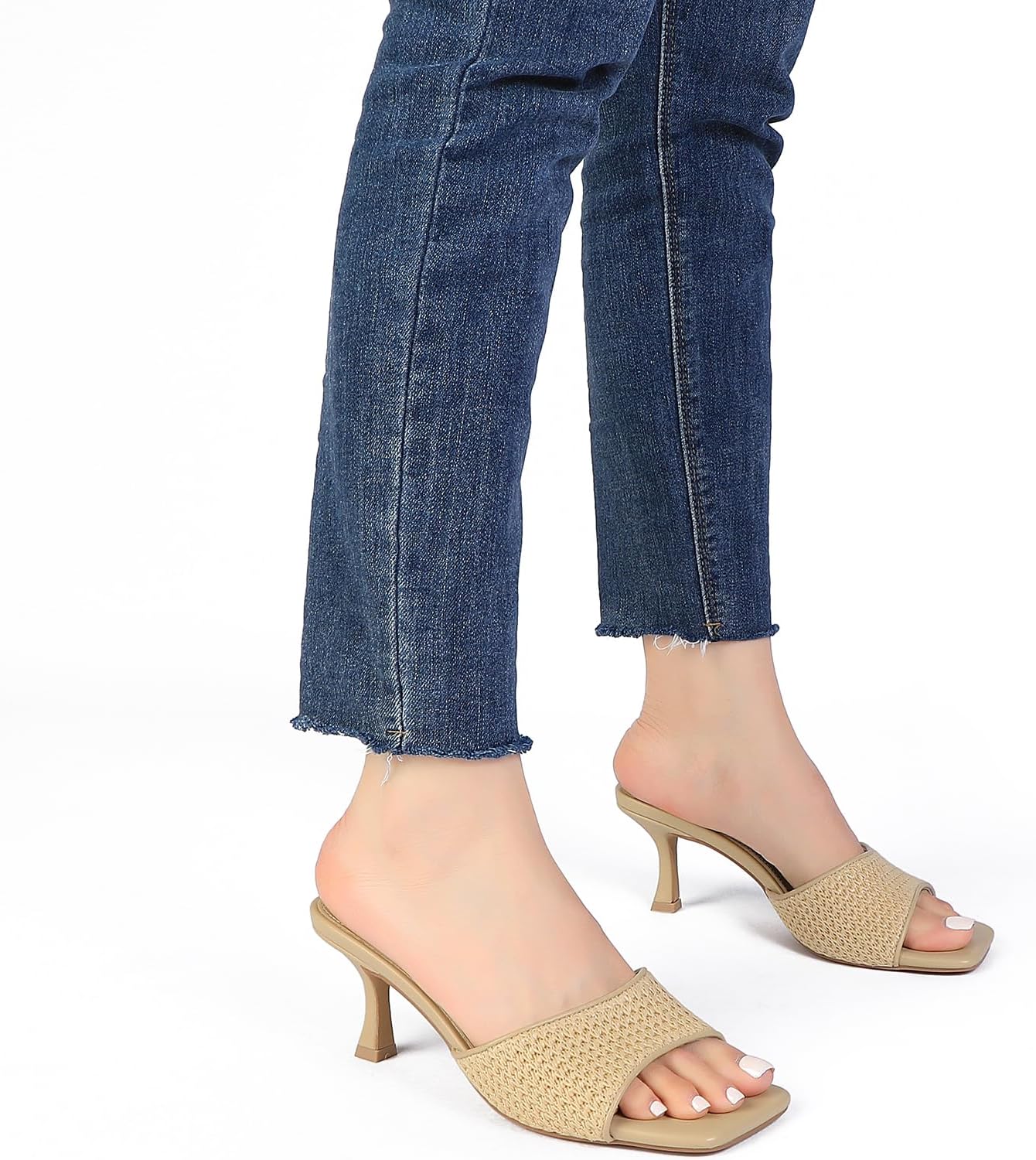 Kitten Heels for Women Square Open Toe Slip On Heeled Sandals Mid Mule Heels Casual Dress Shoes - Image 2