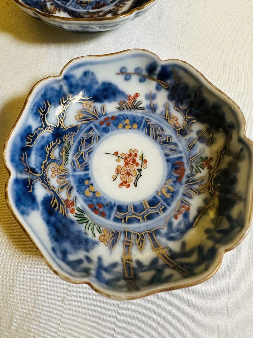 古伊万里　骨董　柿右衛門様式　豆皿　3枚 古伊万里骨董柿右衛門様式豆皿3枚