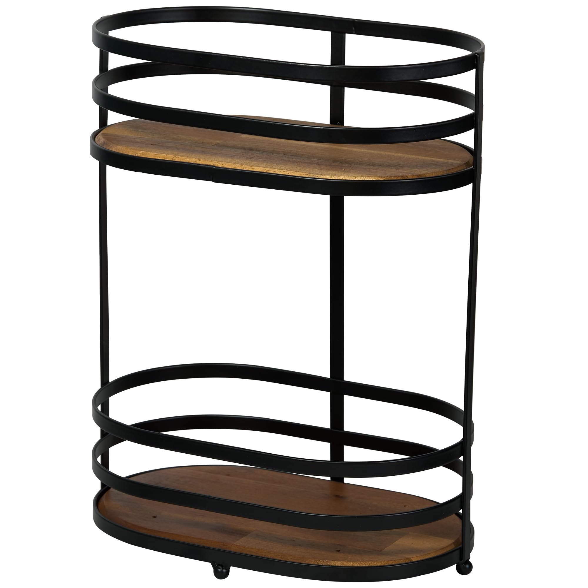 ACENTO 2-Tier Oval Bathroom Organizer with Metal Frame and Wooden Shelves, Matte Black – Freestanding Vanity Countertop Rack