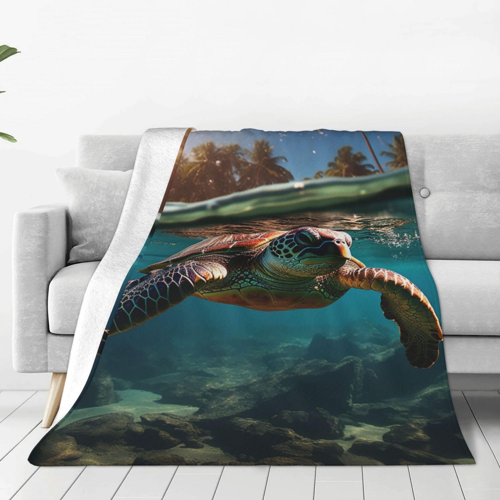 Couverture sous-marine tortue de mer en flanelle de microfibres douce pour canapé 150x200cm