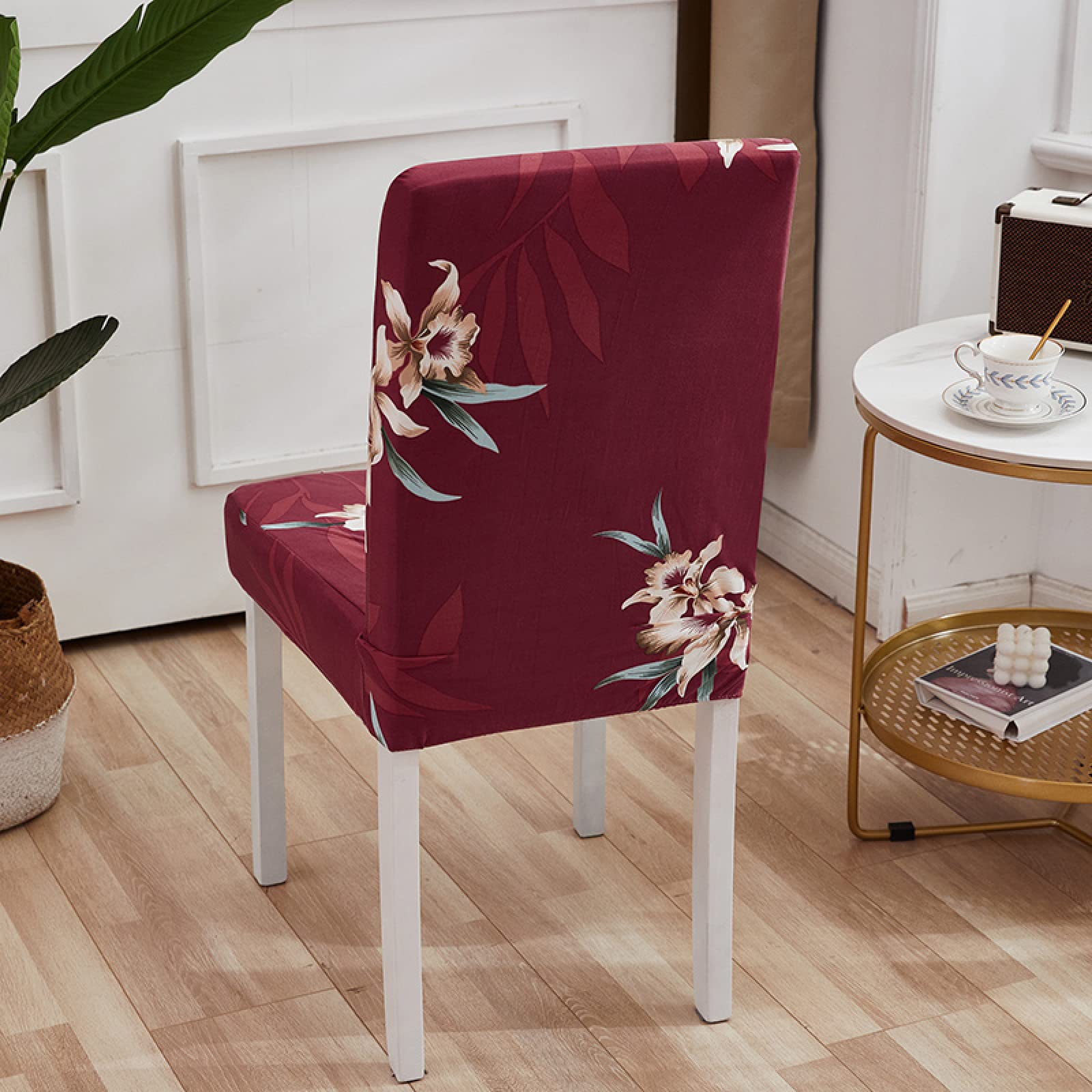8er Set Stuhlhusse, Universal Stretch Stuhlhussen, Abnehmbare Waschbar Stuhlbezug für Stuhl, Dehnbare Stuhlhussen Für Hochzeit Partys Bankett Haus Esszimmer, Hotel - rote rosa Blume