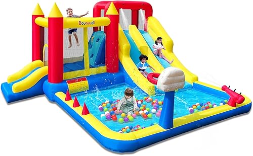 Casa inflable de rebote con doble tobogán, castillo de rebote de agua con tobogán, tobogán de agua con piscina de salpicaduras, cañón de agua, pared