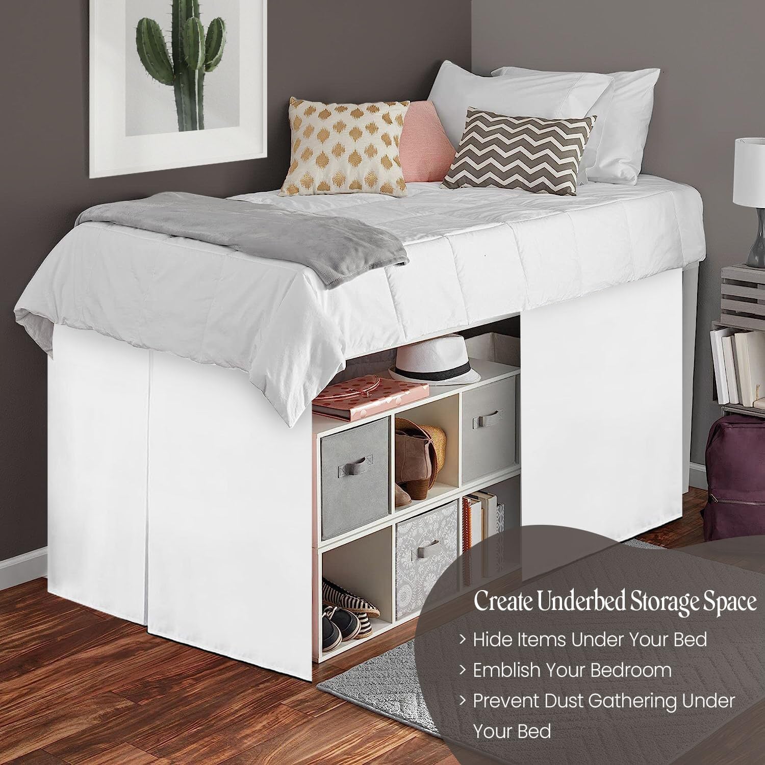 600TC -Dorm Bed Skirt - Split Corner Tailored Dorm Sized Bed Skirt - Dorm Room Essentials - Dorm Bed Skirt 100% Egyptian Cotton - Dorm Décor Bed Skirt Twin XL - 34" Drop (White, Solid)
