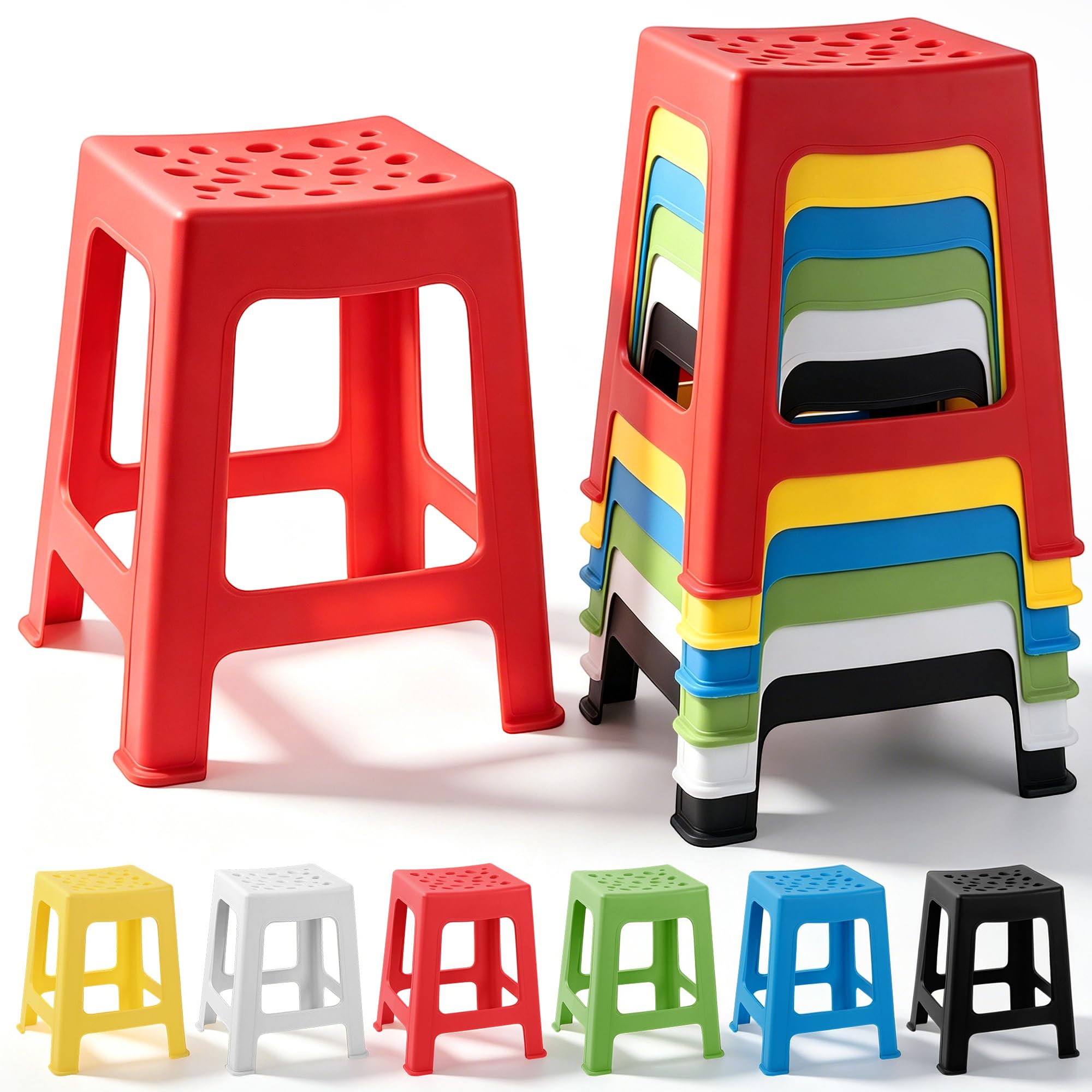 TURSTIN 6 Pack Plastic Stack Stools, 16.9 Inch Stackable Nesting Stools, 6 Mixed Colors Portable Stacking Backless Bar Stool Flexible Seating Chairs for Office Home