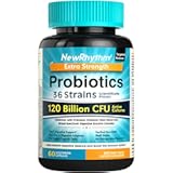 NewRhythm Probiotics 120 Billion CFU 36 Strains, 3-in-1 Probiotics for Digestive Health & Immune Support with Prebiotics & Enzymes, Probioticos for Women & Men, Targeted Release, 60 Veggie Caps