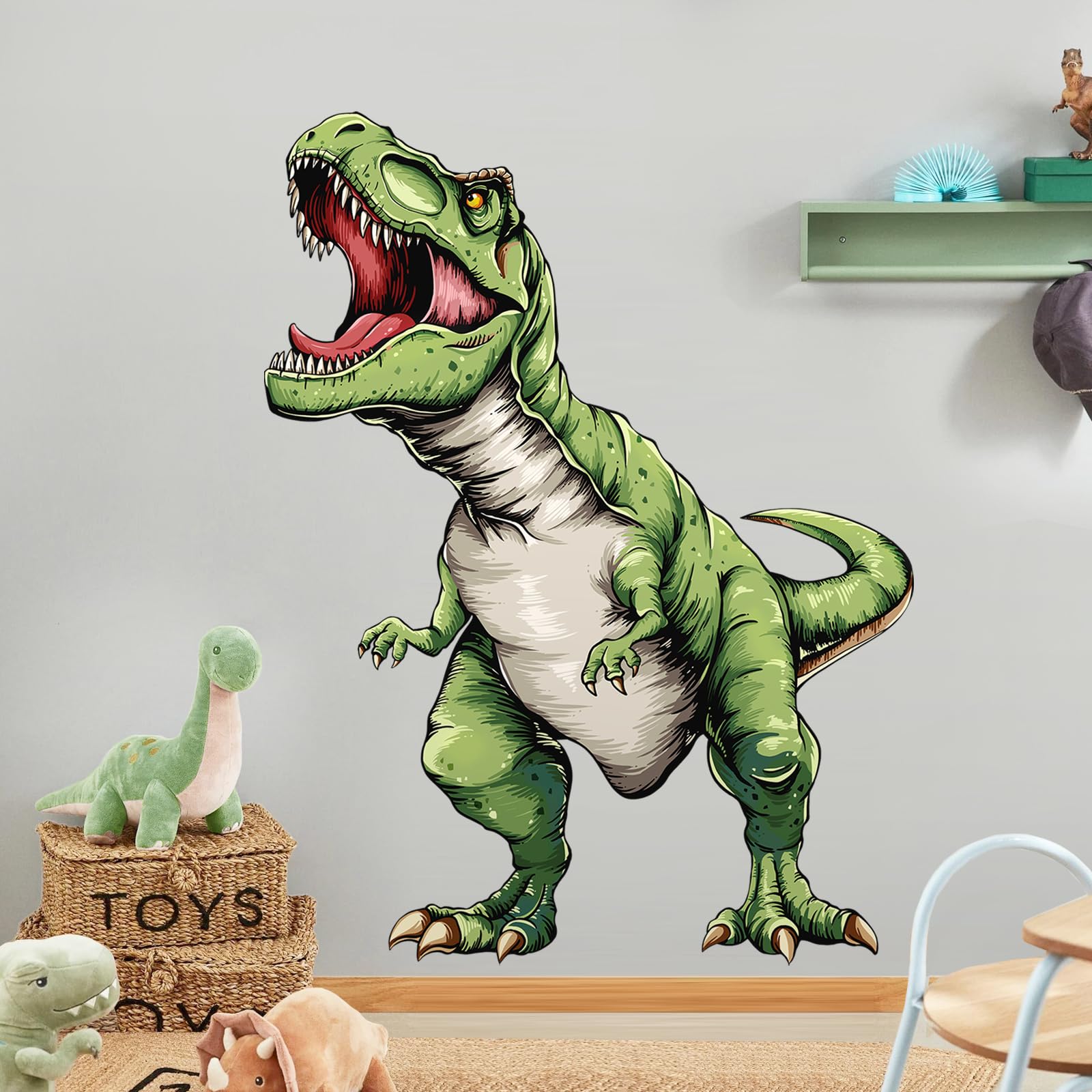 Tanlaby Dinosaurios Verdes Pegatinas de Pared Gran T-Rex Adhesivos Pared Animales Prehistóricos Vinilos Decorativos para Niños Niñas Bebés Habitación Cuarto de Jugar Dormitorio