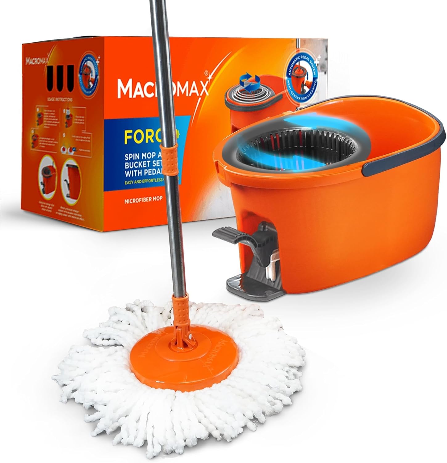 Macromax 10L Spin Mop and Bucket Set - 360° Rotating Mop with Adjustable Handle - Eco-Friendly Design with 90% Recyclable Materials - Ideal for Hardwood, Laminate & Tile Floor Cleaning