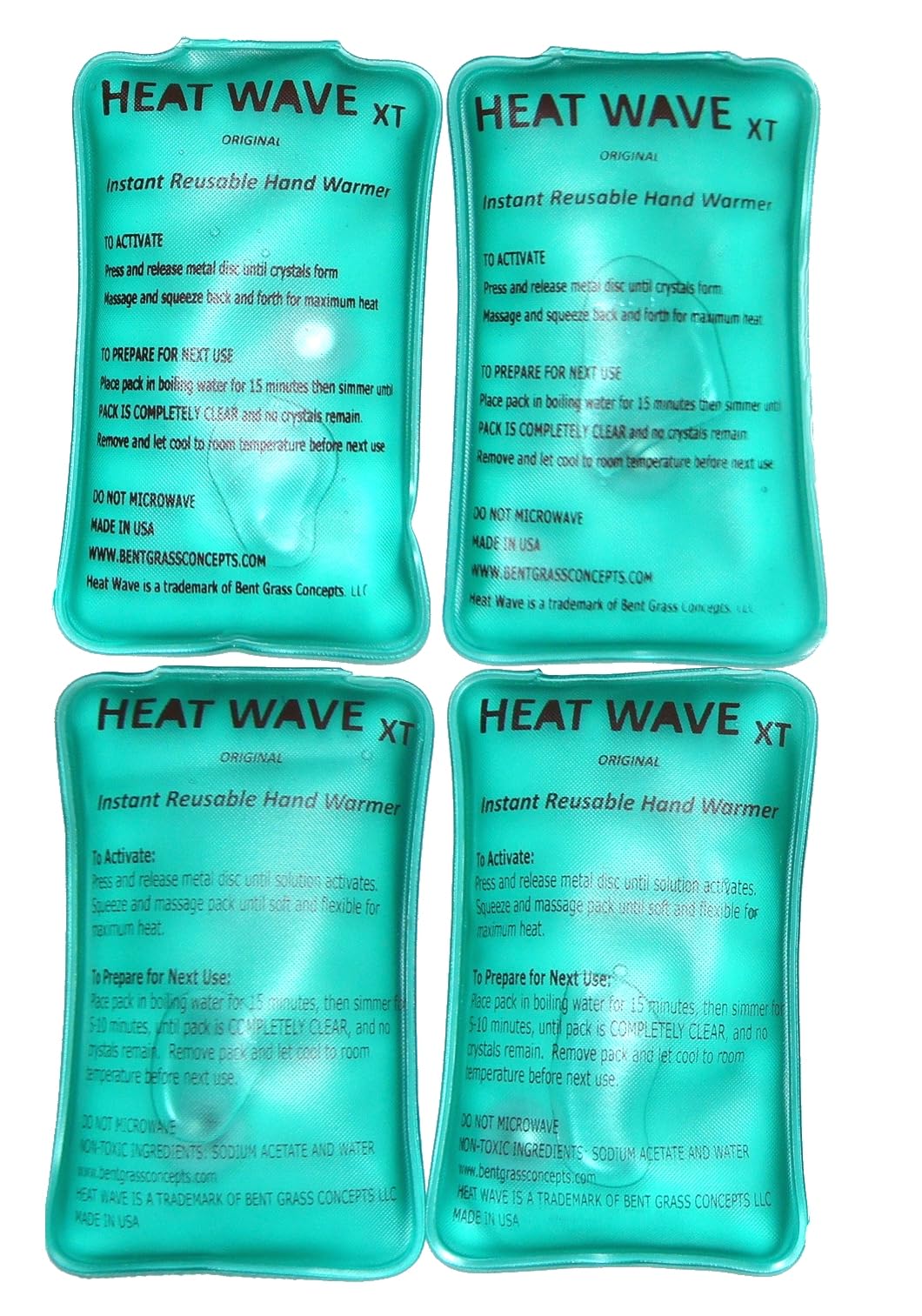 Heat Wave 4 XT - Scaldamani riutilizzabili istantanei, extra grandi, extra lunghi, 7,6 x 12,7 cm ciascuno, 2 paia (4 scaldamani), qualità premium, di grado medico, realizzati negli Stati Uniti (non in