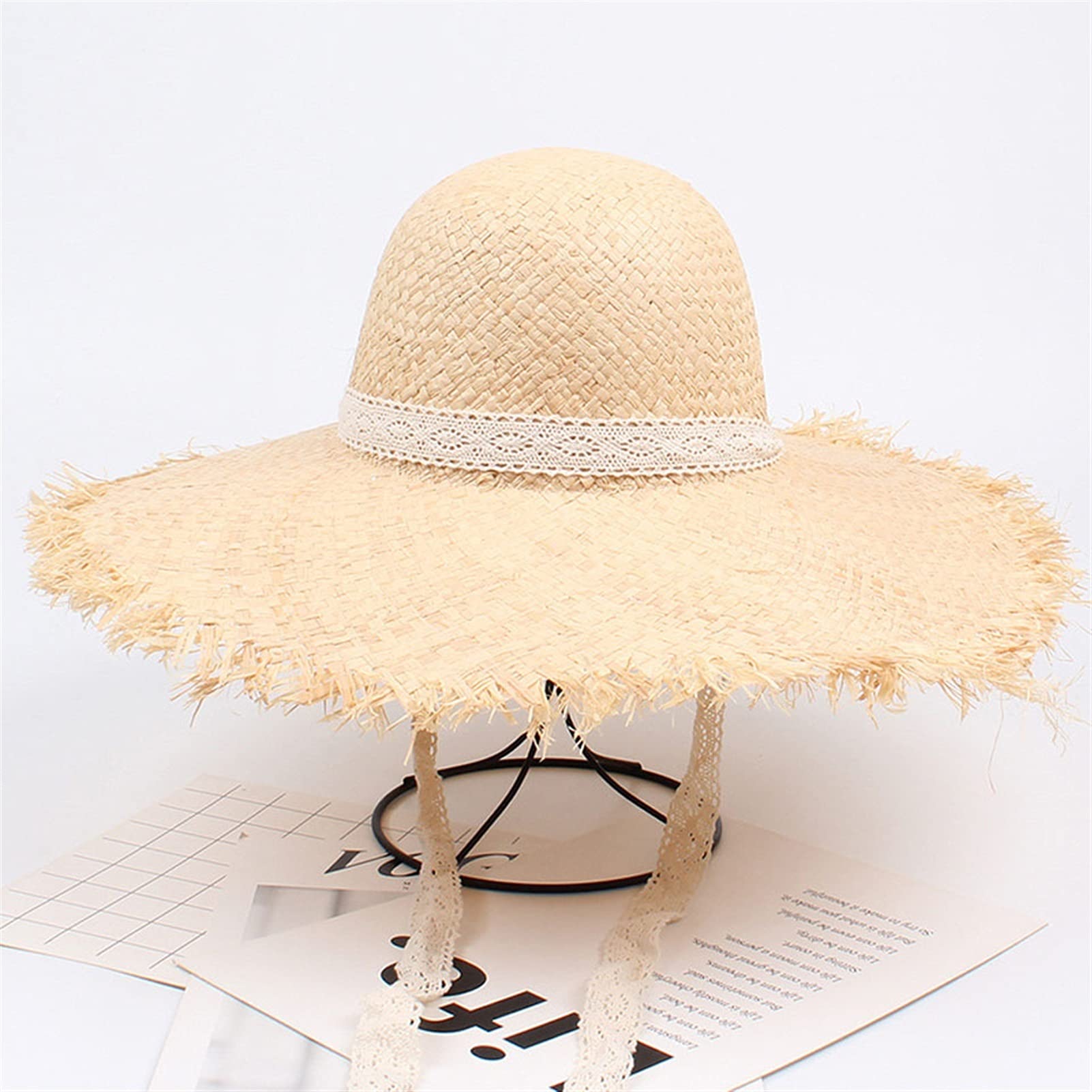 Chapeau de Soleil pour Femme Top Rond Grande Hauteur Large Chapeaux Beach Casquette Femme été Vacances Paille Sunhat Chapeau d’été (Color : 3, Size : M)