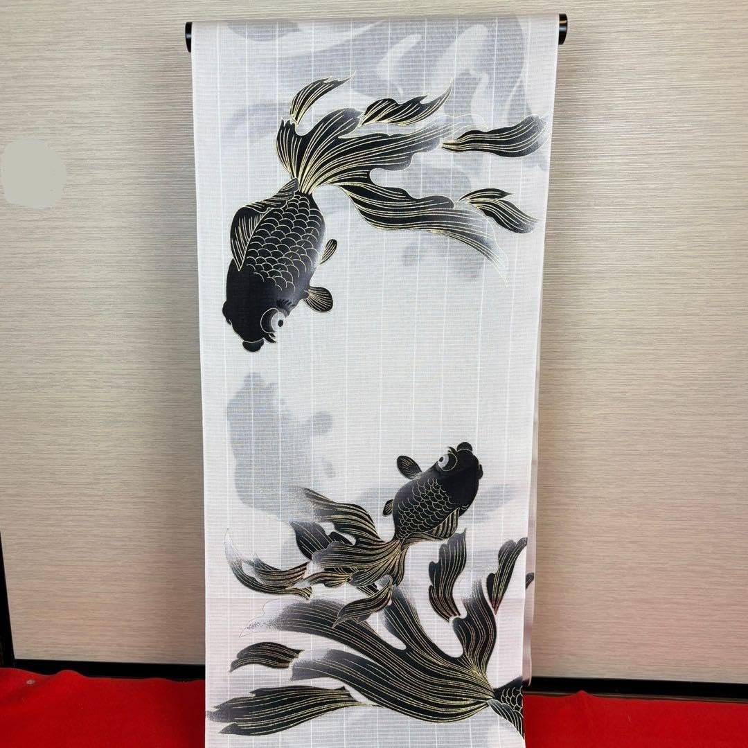 ☆aman様☆ 誉田屋源兵衛 反物 474 金魚 白地 黒 金 綿 ☆aman