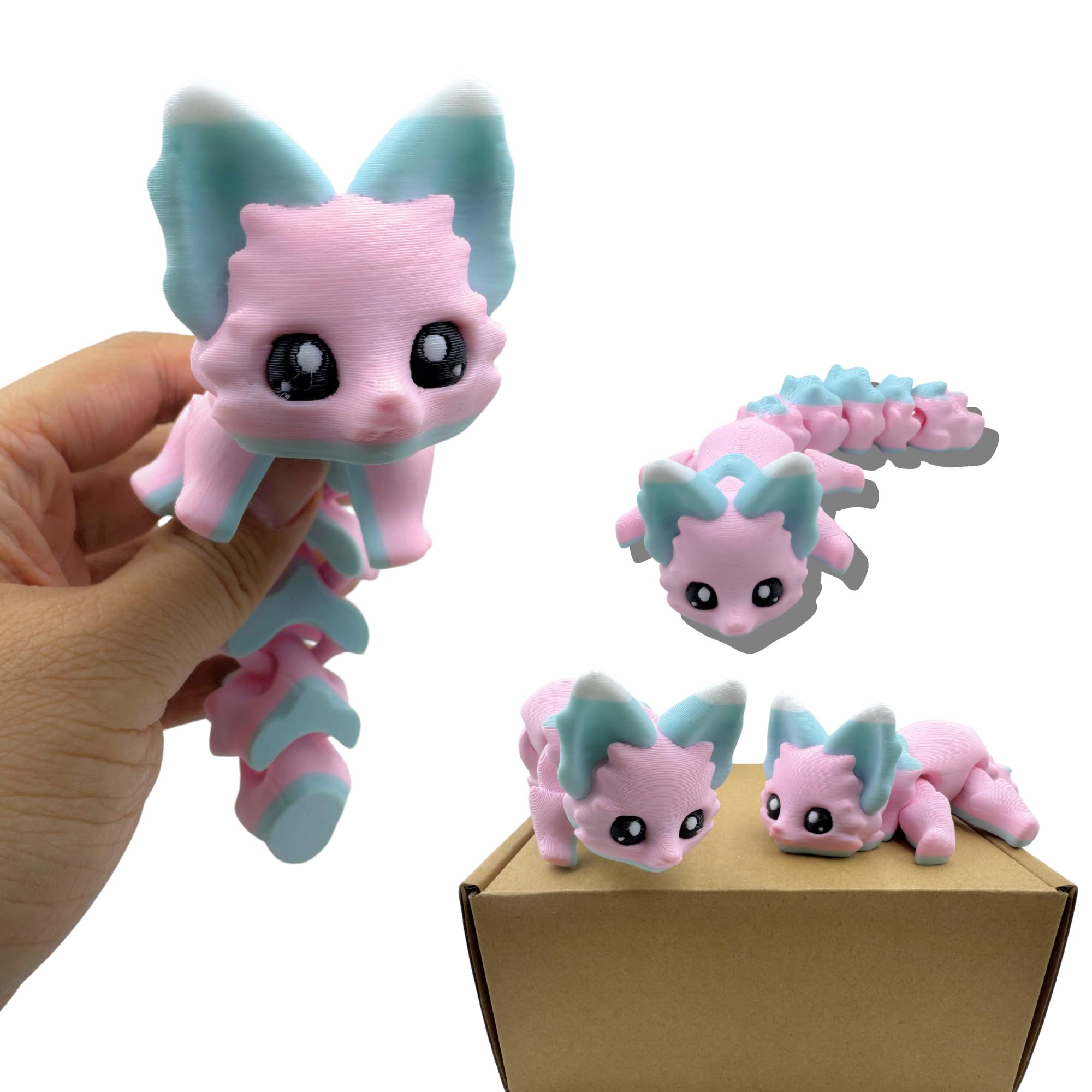 Yipintang 3D Printed Creature Flexible Animals - 8 Inches Fidget Animal for Desk Décor (Candy Fox)