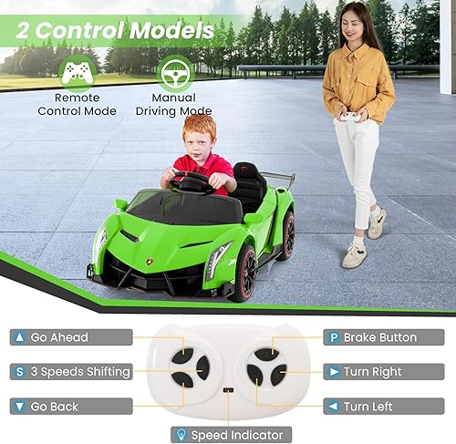 Miniatura 2 de HONEY JOY Lamborghini - Vehículo eléctrico con licencia de 12 V para niños, 3 velocidades, puerta que se abre, bocina, música, palanca de control,