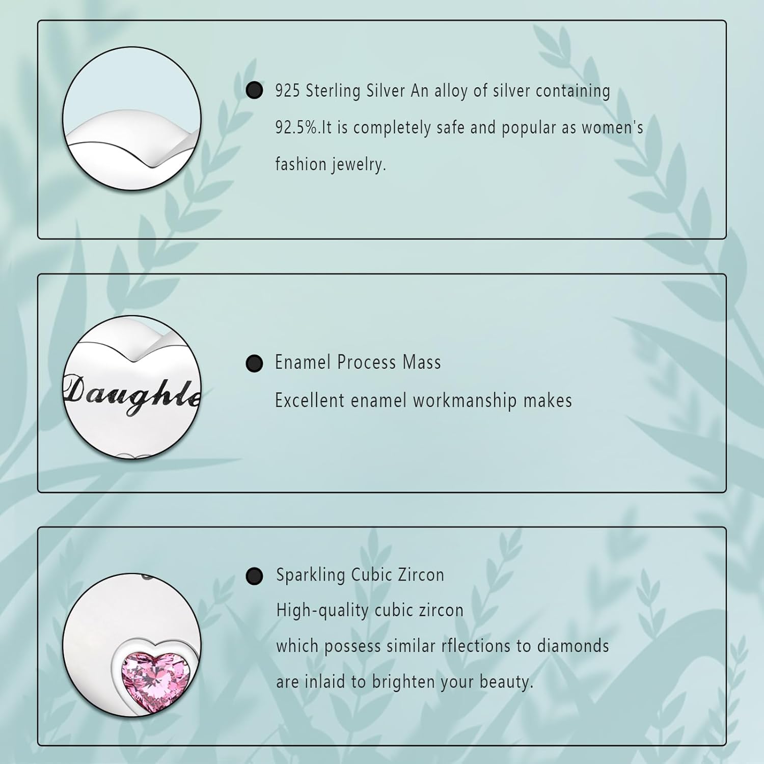 Daughter's Love 5A Zircon Pink Heart-Shaped Charm 925 Sterling Silver Charms Jewelry Fit Women's Bracelets Necklaces For Family - Image 3