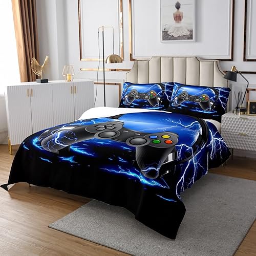 Miniatura 3 de Video Games Bedspread Set Queen Size for Kids,Boys Girls Gamepad Headphones Quilt Set Blue Lightning Bedspread Coverlet Gamer Gaming Bedspread 3