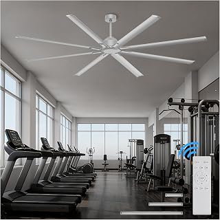 96 Inch Industrial Ceiling Fan, Large Commercial HVLS Shop Ceiling Fan for Garage Gatio Gym, Big Assed Ceiling Fans with 8 Metal Blades, Quiet Reversible DC Motor, Remote Control, 6 Speeds(Silver)