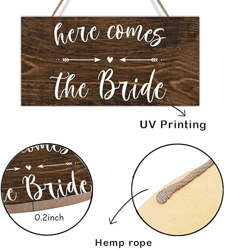 Miniatura 6 de Letrero de boda rústico con texto en inglés Here Comes The Bride, letrero de boda, letrero de madera para colgar en la despedida de soltera, regalo