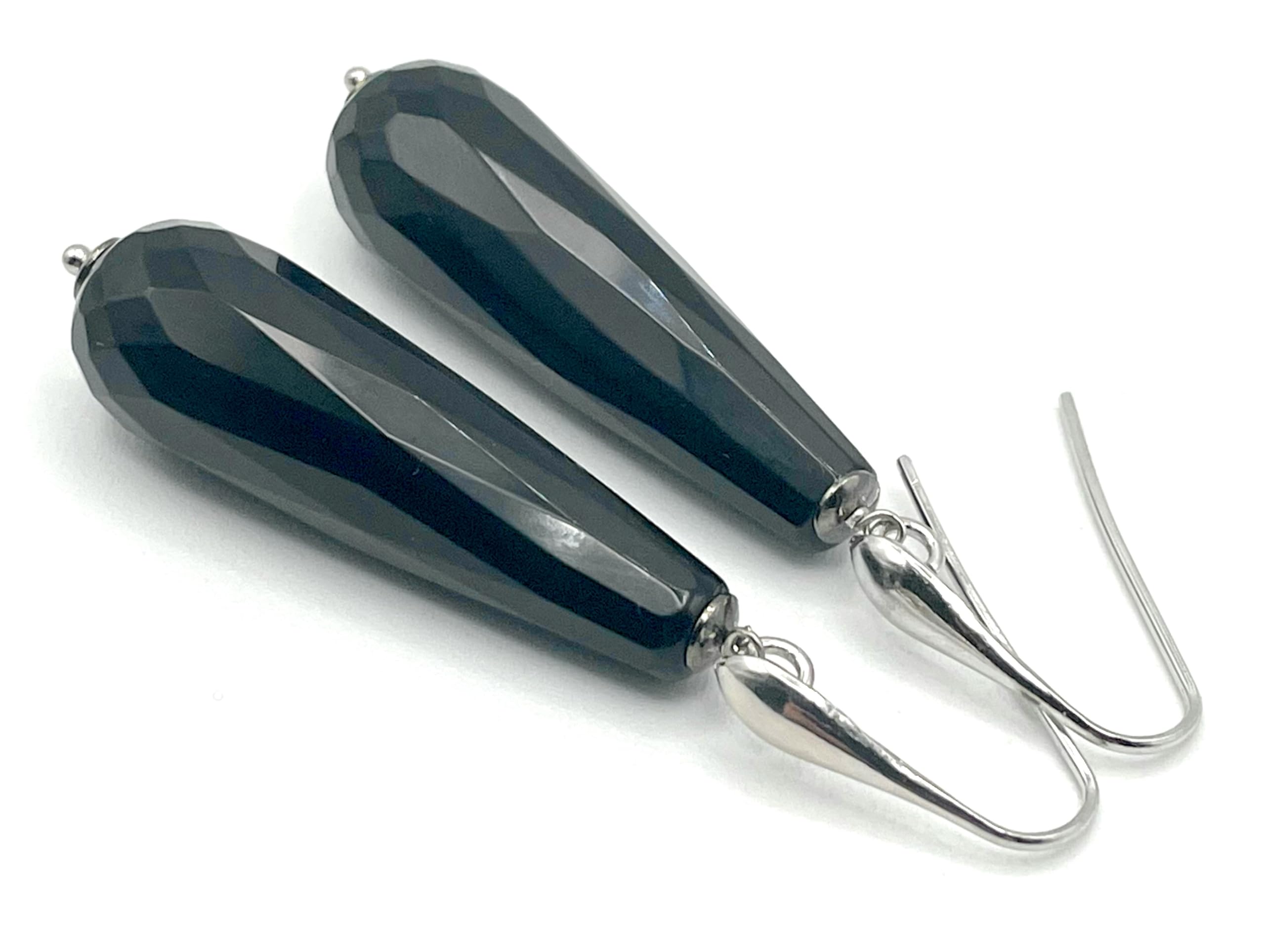 Orecchini con Gocce di Onice Nero Sfaccettato, Pendenti in Argento 925, Made in Italy, Gioielli Pietre Dure, Regalo per Lei