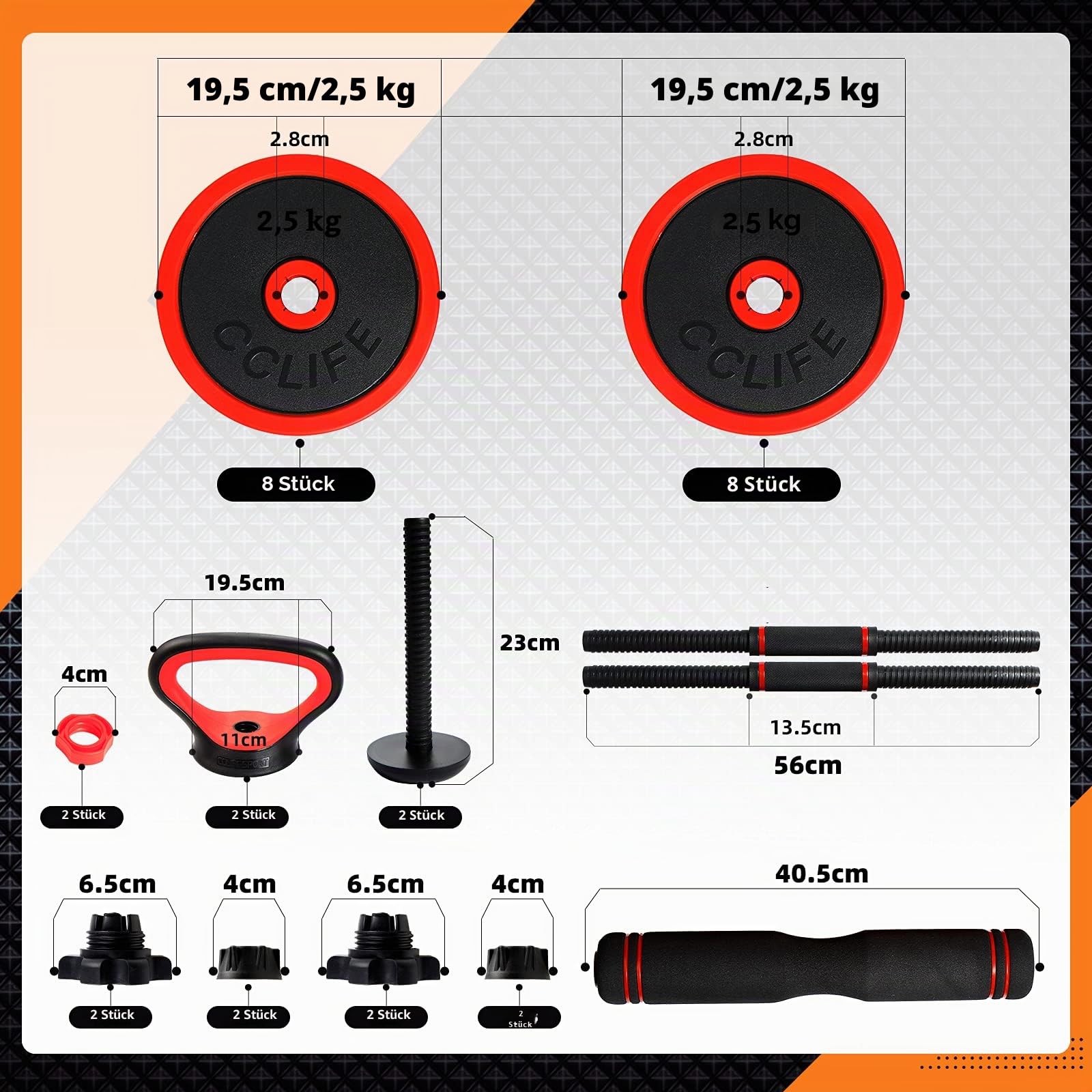 CCLIFE Verstellbare Hanteln Fitnessstudio 2 Sets Profi Gewichte Set 20/25/30/40kg mit Kurzhanteln und Langstange verbunden mit Stahlrohr