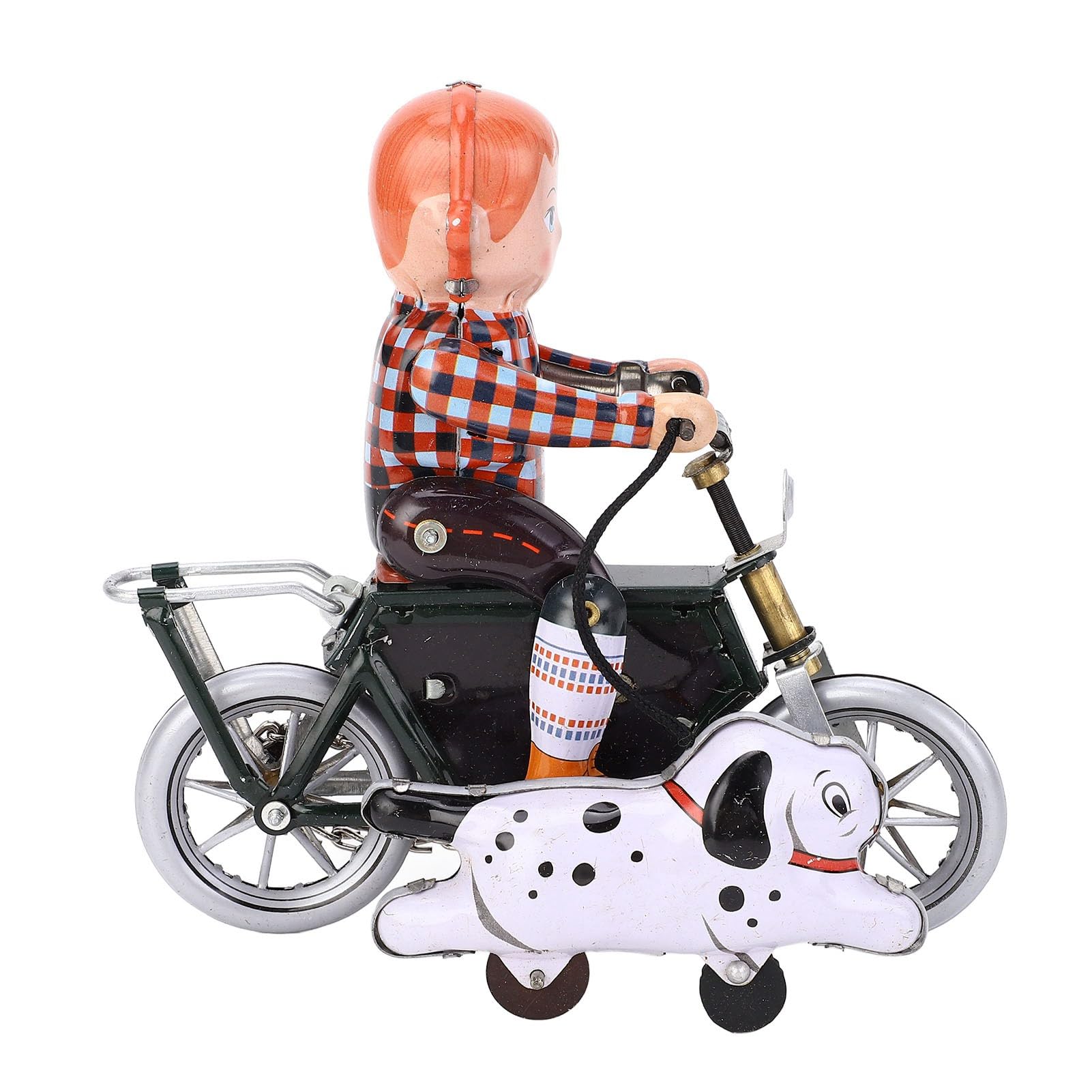 VGEBY Juguete de Hojalata con Mecanismo de Relojería, Niño Retro Hecho a Mano Que Pasea Al Perro en Bicicleta, Juguete de Motocicleta de Hojalata para Decoración de Colección