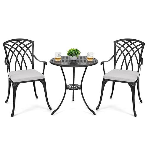NUU GARDEN Bistro Set 3 Piece Outdoor Cast Aluminum Patio