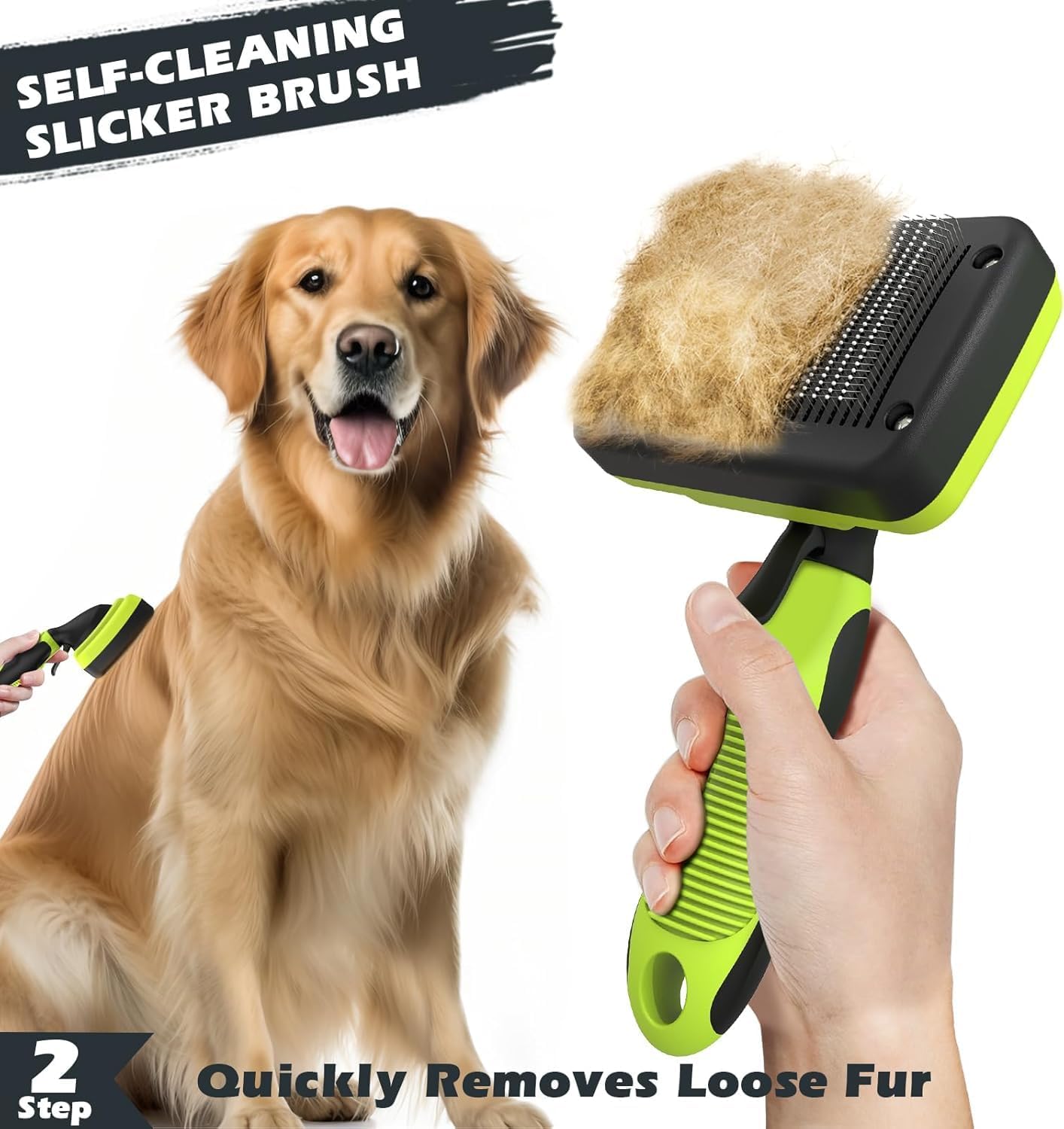 3PCS Self Cleaning Slicker Brush & Pet Grooming Rake & Bath Brush for Dogs,Cats and Horses | Double-Sided Dematting Comb & Skin Friendly Deshedding Grooming Tool | Premium Pet Supplies(Green Black) A-Green Black