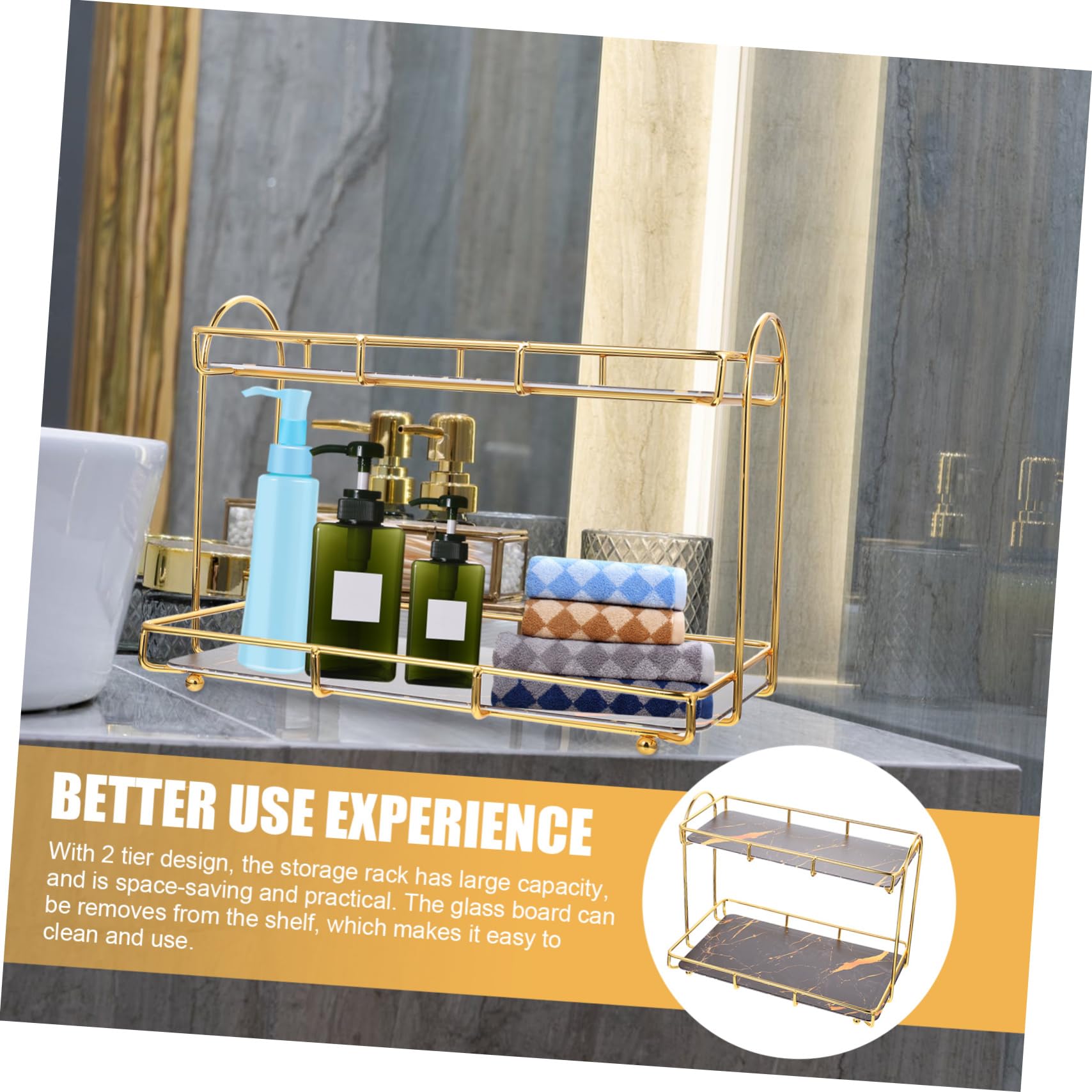 Didiseaon Organizzatore per Cosmetici da Bagno Angolare, Scaffale a 2 Livelli in Ferro Nero, Salvaspazio, Grande Capacità per Lavabo e Piano D’appoggio