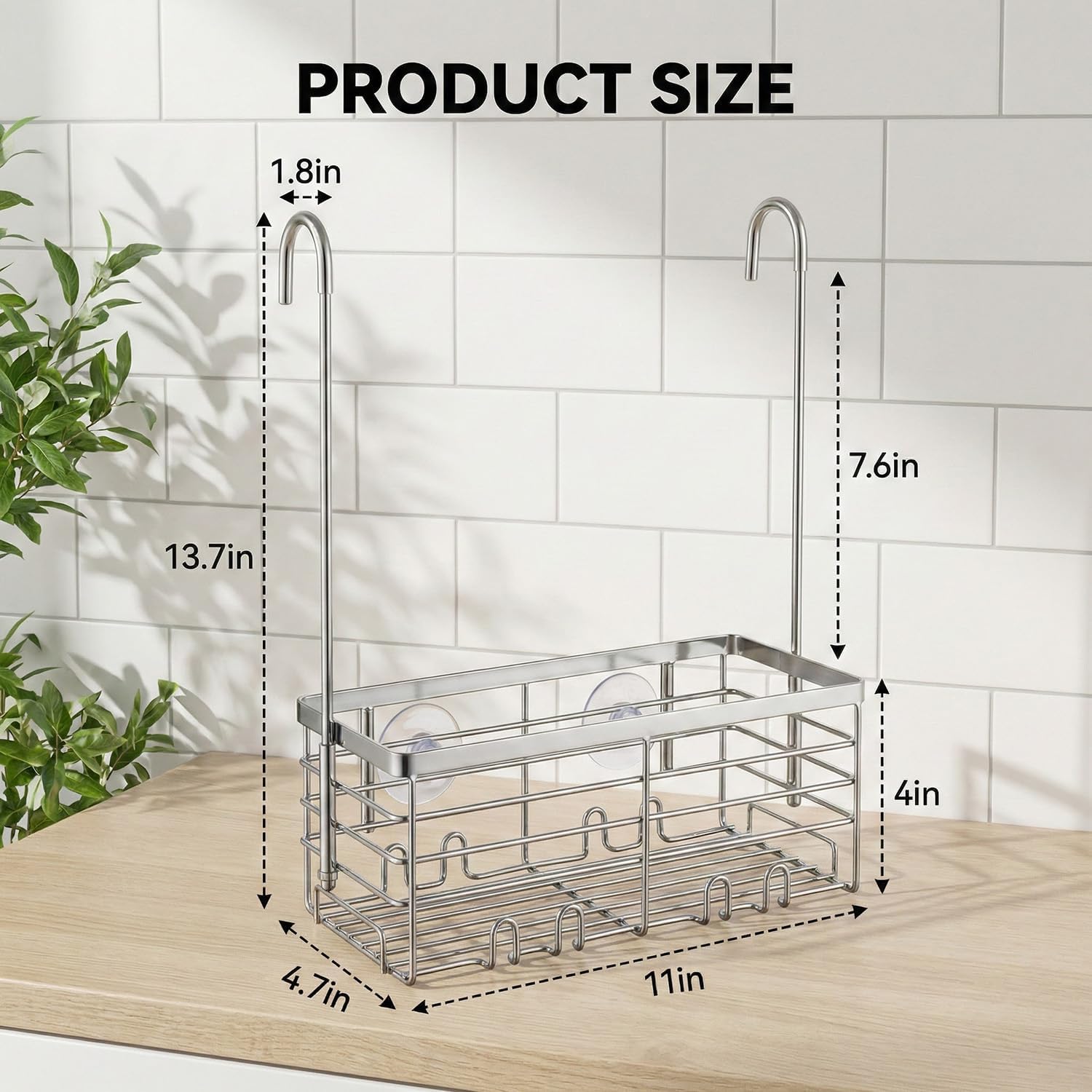 Shower Caddy Hanging, Over The Door Shower Caddy, Bathroom Storage Basket, stainless steel Bathroom Decor, Shampoo Holder, Above The Faucet & Laundry Room Organizer(Sliver)