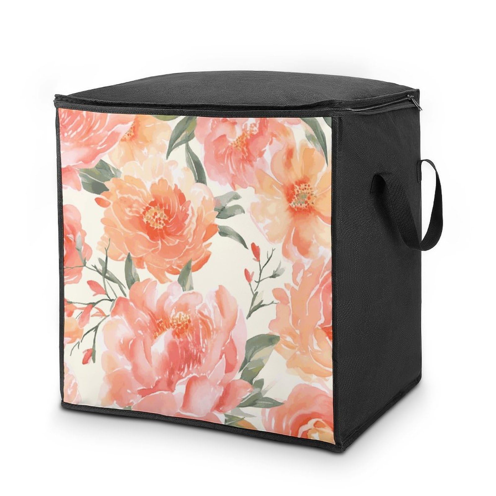 Peach Peony Storage Bag with Zippers And Handle Extra Large Bedding Comforter Storage Bag Foldable Blanket Storage Bags Fabric Moving Bags for Closet Organizer (70L)
