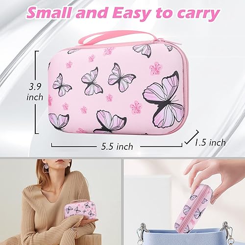 Miniatura 5 de Juego de funda de almacenamiento para cargador de teléfono, bolsa de transporte de flores de mariposa rosa con protector de cable, organizador de