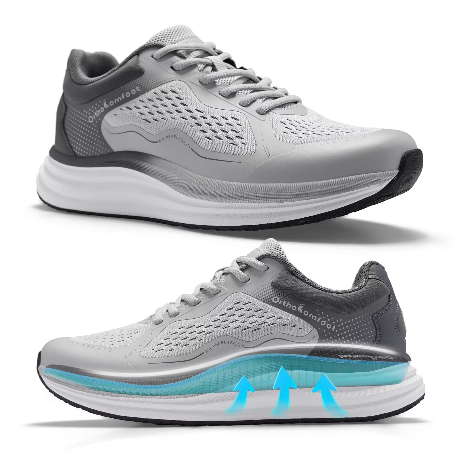 Men's Orthopedic Road Running Shoes: Comfortable Casual Arch Supports Plantar Fasciitis Orthotic Sports Tennis Sneakers, Casual Lightweight Athletic Walking Shoes for Foot Heel and Pain Relief