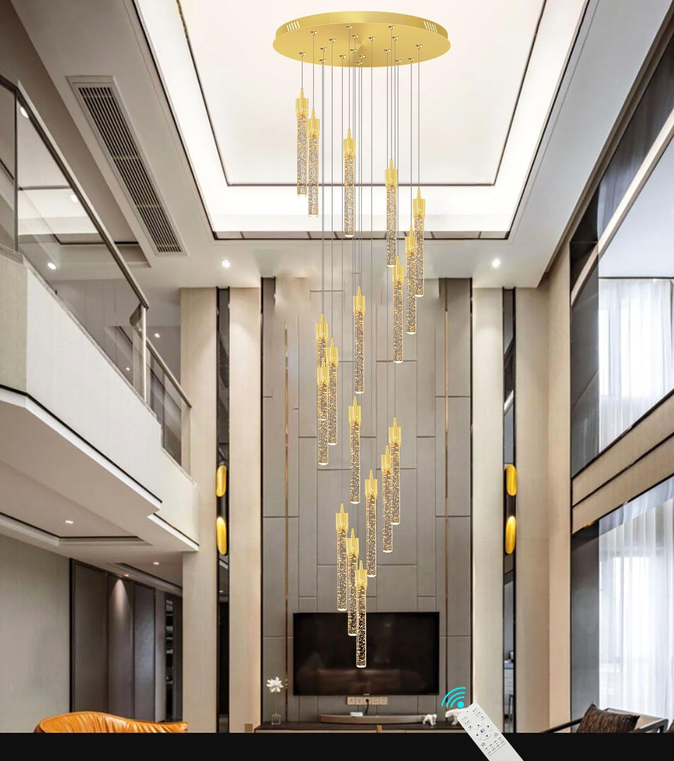 ykolupty Candelabros largos de 18 luces doradas con columna de burbujas