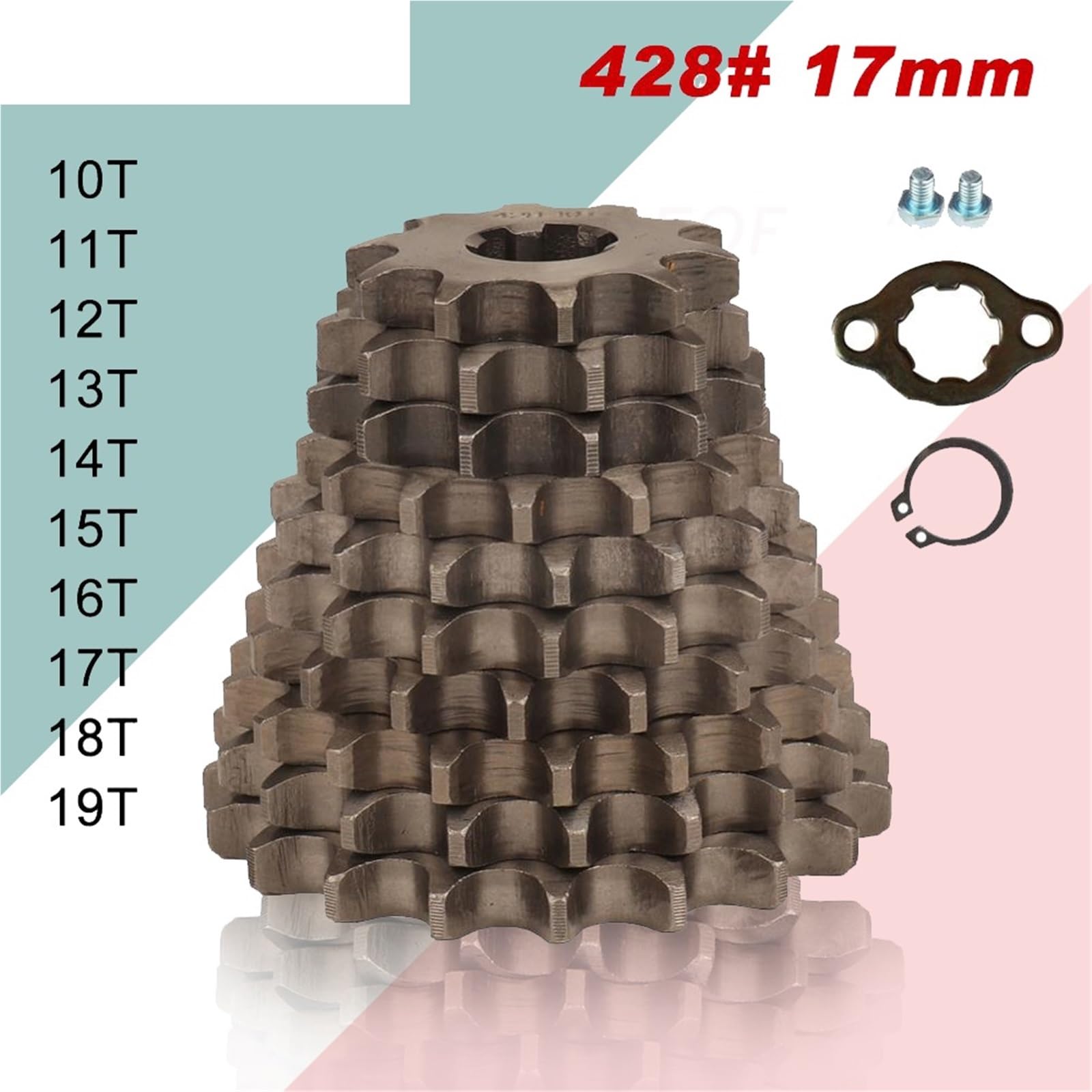 Piñón Delantero Del Motor Con Dientes 428#17mm 10 11 12 13 14 15 16 17 18 19T Compatible ATV Quad Go Kart Scooter Motocicleta motor motocicleta piñón Kit de Cadena(18T)