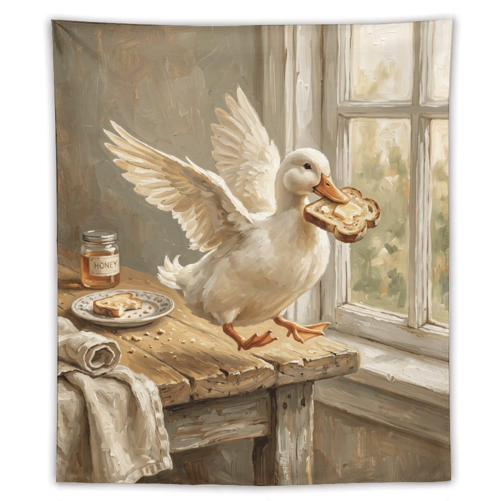 H3B8U2Y5 Toast Duck Kitchen Wall Tapestry, Naive Art, Whimsical Farm Bird