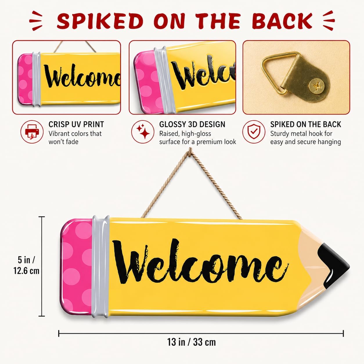 Back to School Welcome Sign Cute School Pencil Wooden Hanging Decoration Welcome Back to School Door Hanger for Teacher Student Classroom Front Porch
