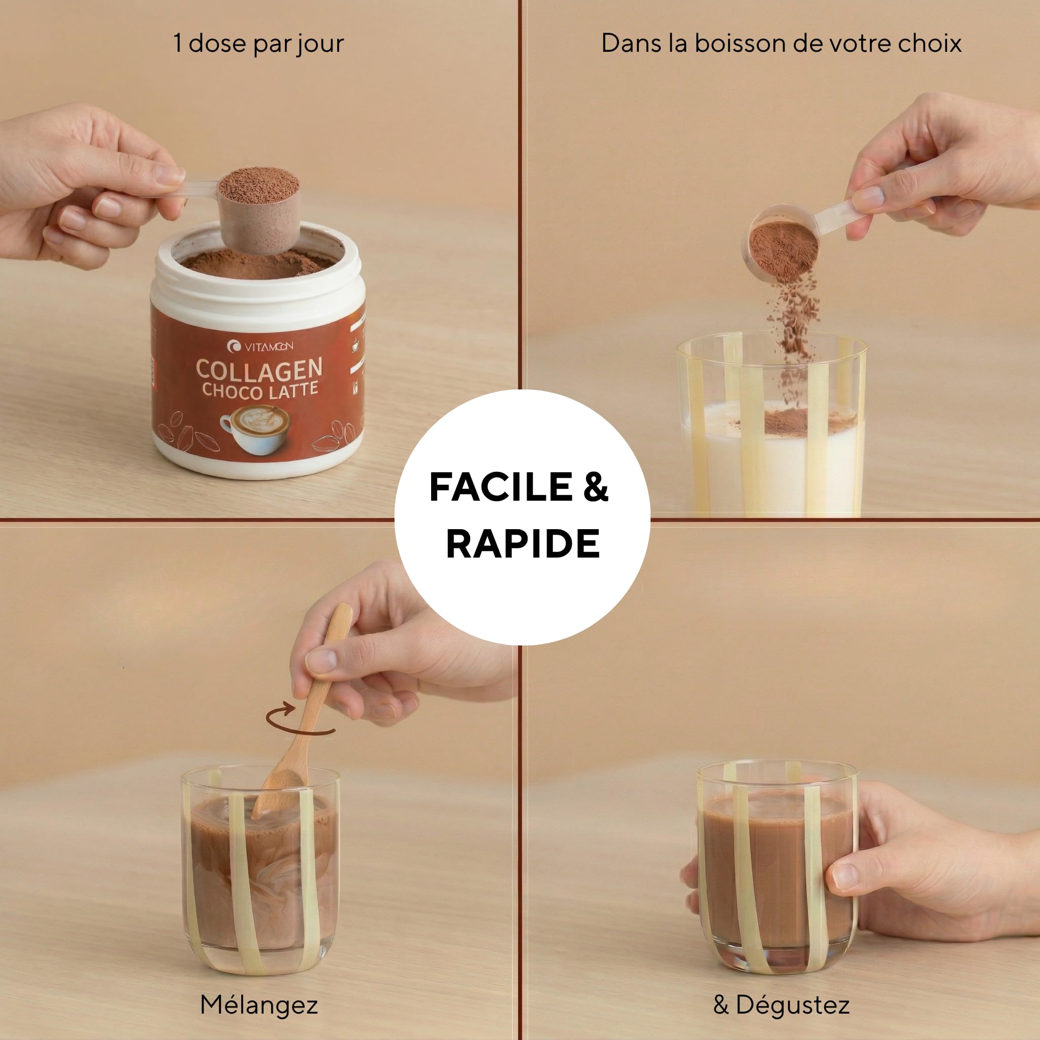 Vitamoon - Collagène Poudre Cacao - 8500mg - Peau Cheveux Articulations