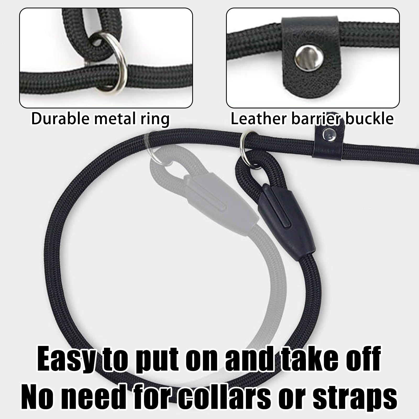 2pcs Dog Slip Lead,TrainingLead For Dogs,1.3m Lightweight Slip Leash,Adjustable Pet Leash,for Pet Training,No Need for a Harness or Collar,for Small Dogs(Black/Red) - Image 2