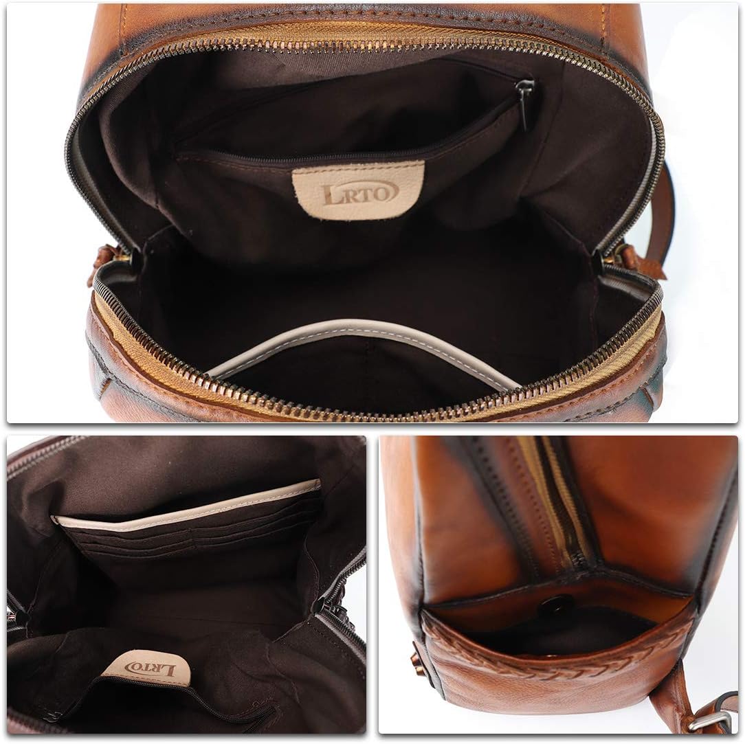 Genuine Leather Backpack Purse for Women Vintage Rucksack Casual Back Bag Handmade Cowhide Western Daypack (Brown) - Image 7