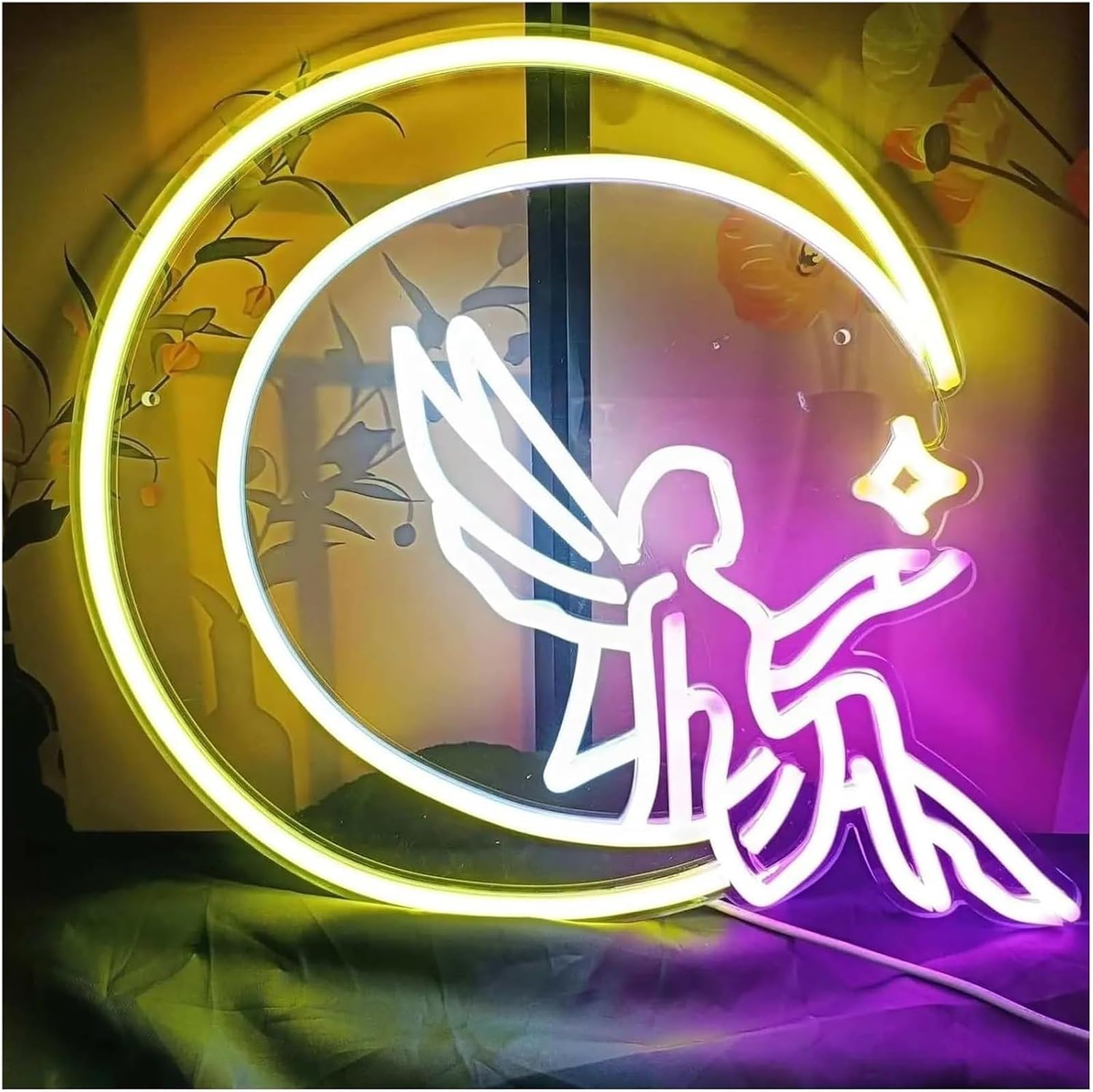 Per insegna al Per neon con retro Moon Fairy, luce variabile per camera da letto