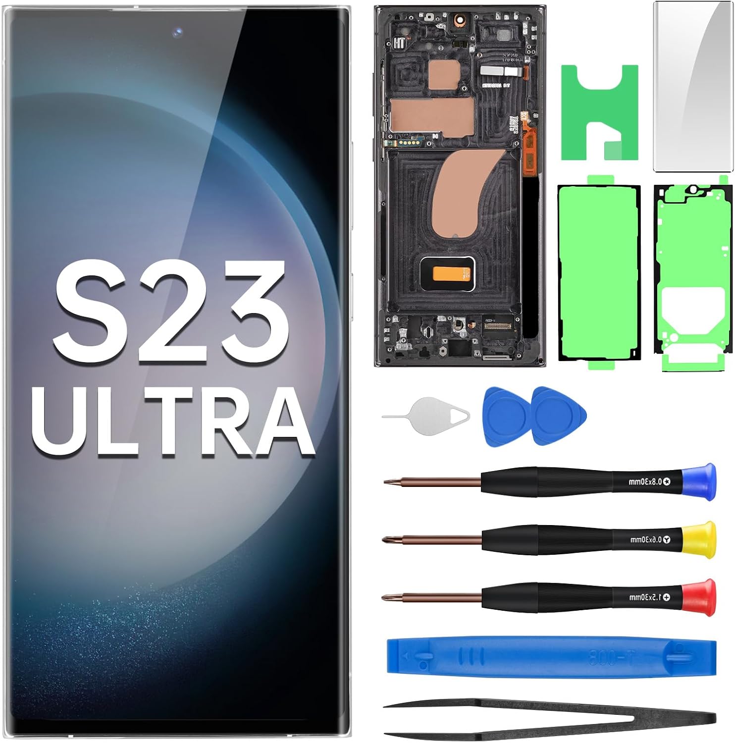 for Samsung Galaxy S23 Ultra AMOLED Screen Replacement OLED Display Touch Digitizer Full Assembly with Phantom Black Frame and Side Button Glass Repair Tools Kit SM-S918U SM-S918U1