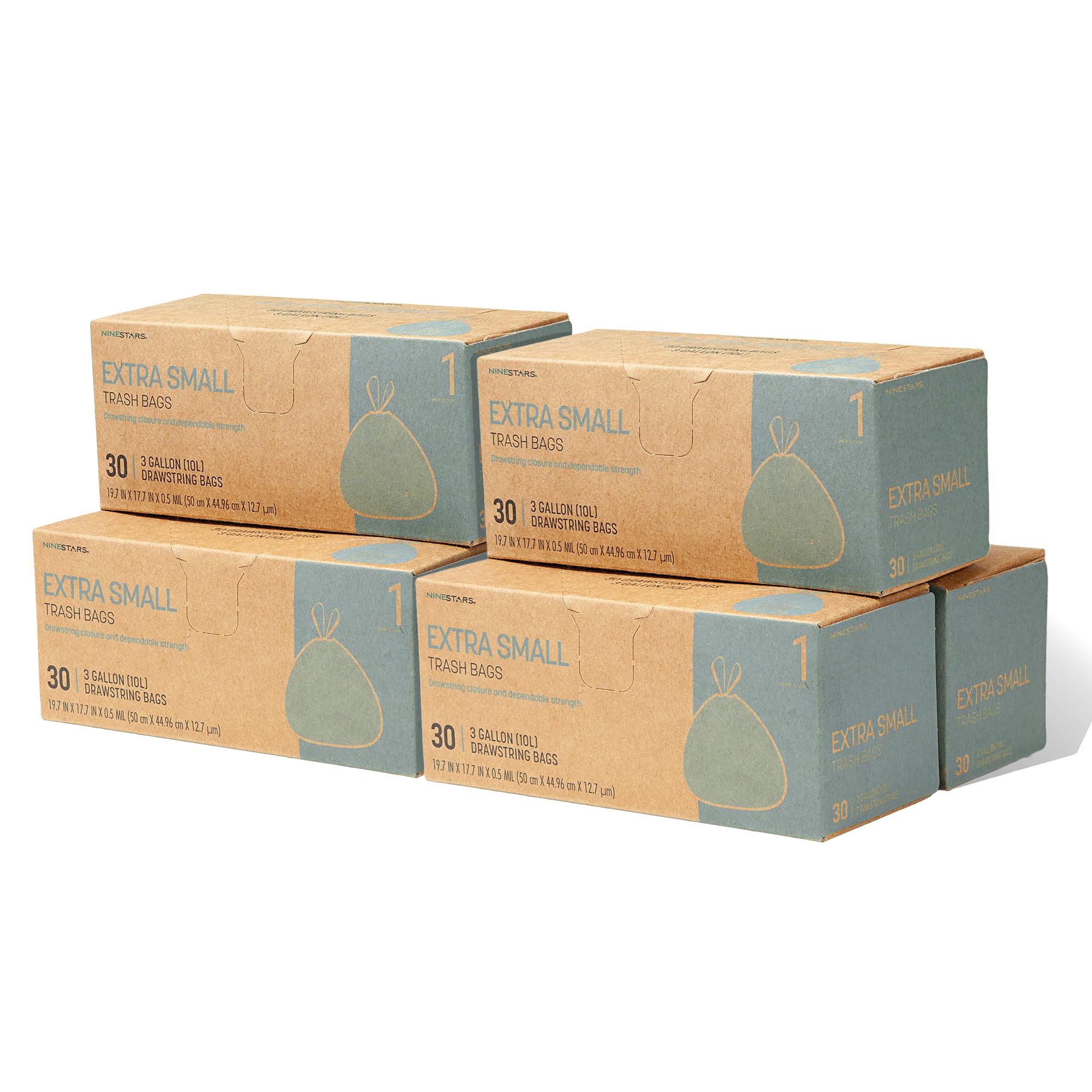 Ninestars Extra Strong White Trash Bags with Drawstring, Multiple Sizes 180 Count, Kitchen Drawstring trash bags 90 Trash Bags (3 Gallon 180 ct)