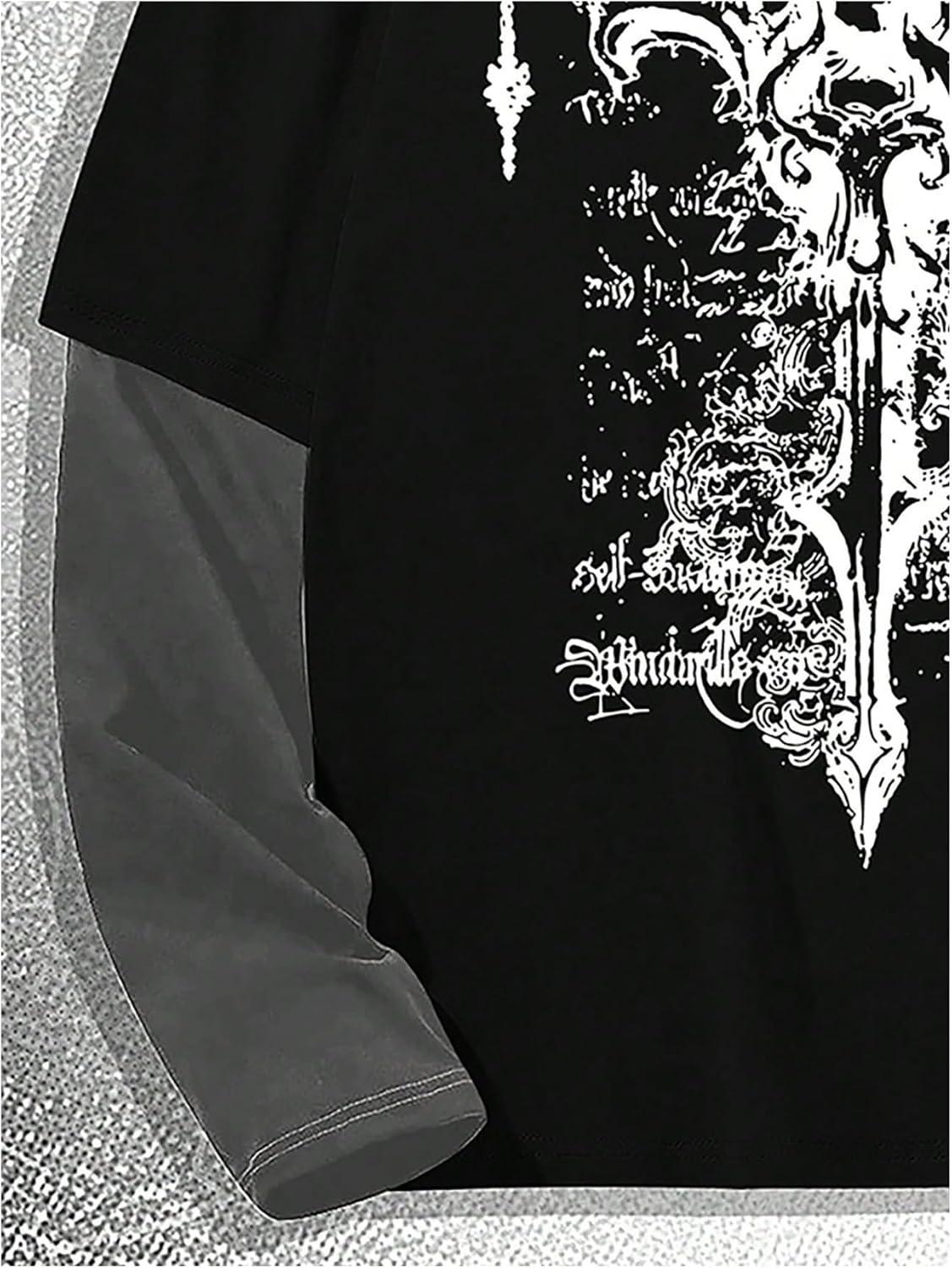 SOLY HUX Men's Graphic Tees Y2K Gothic Tops Long Sleeve Crewneck Color Block 2 in 1 T Shirt Vintage Streetwear Clothes - Image 4