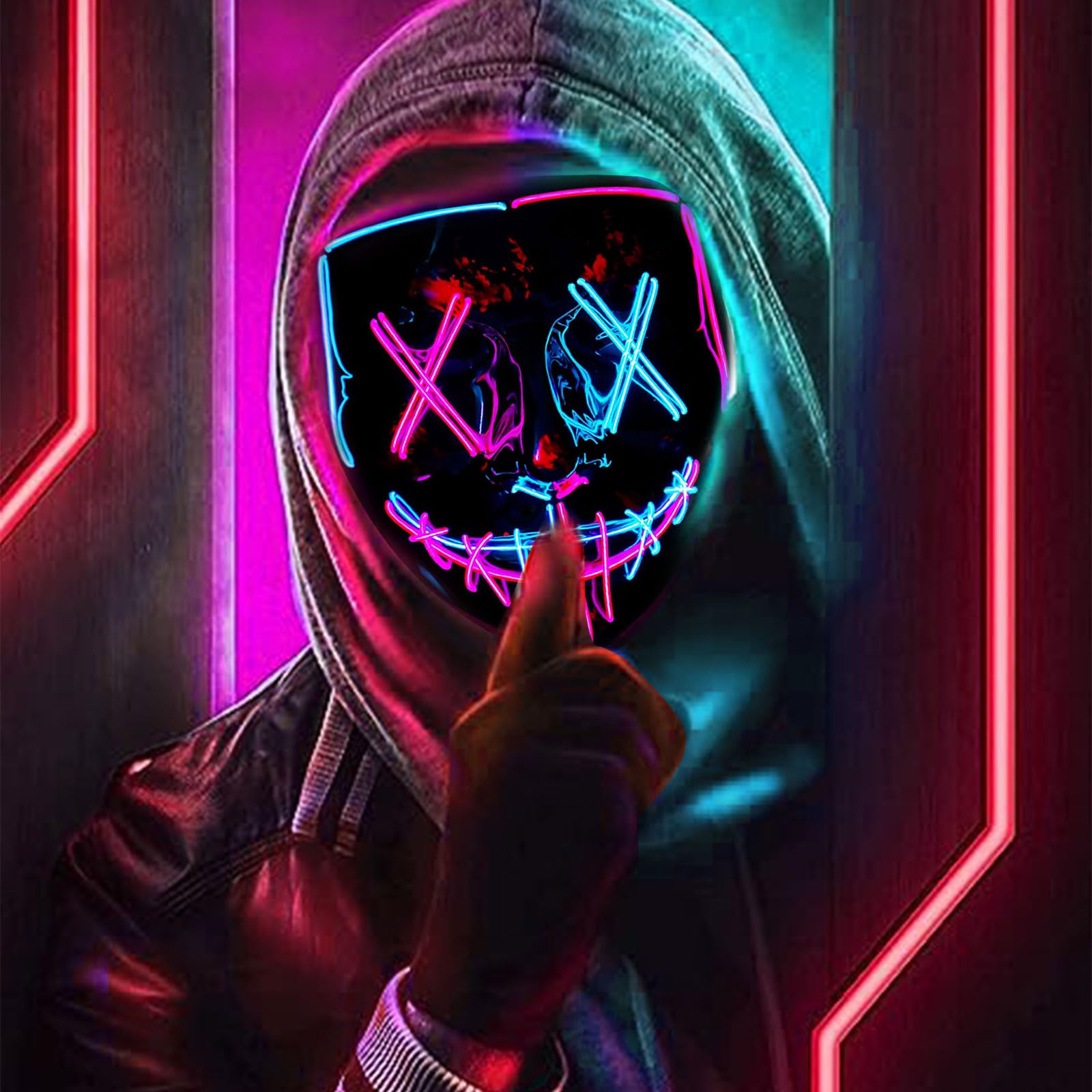 Octonyluck Maschera di Halloween,Halloween Maschera LED per Carnevale,Maschera Purge Divertente,3 modalità di illuminazione，Maschere per Cosplay per uomini e donne,Halloween Festa