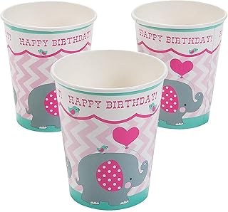 Fun Express - 1st Pink Elephant 9oz Cups for Birthday - Party Supplies - Print Tableware - Print Cups - Birthday - 8 Pieces