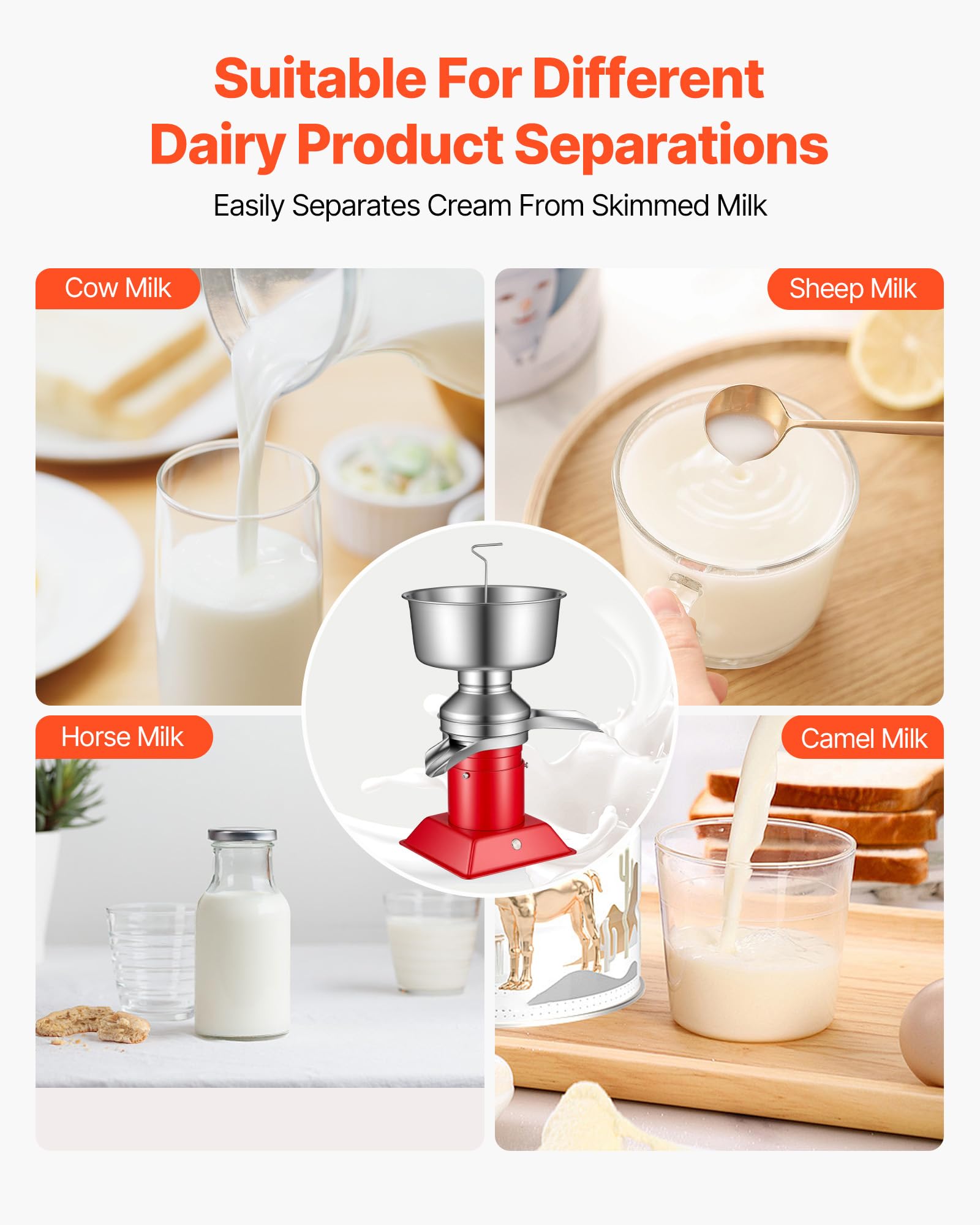 VEVOR Separatore di Latte Elettrico 40 W Centrifuga per Latte Elettrica 60 L/h Controllo a Pulsante, Separatore Panna 10500 giri/min Acciaio Inox 304 Centrifuga Panna con Serbatoio da 4,5 L da Cucina